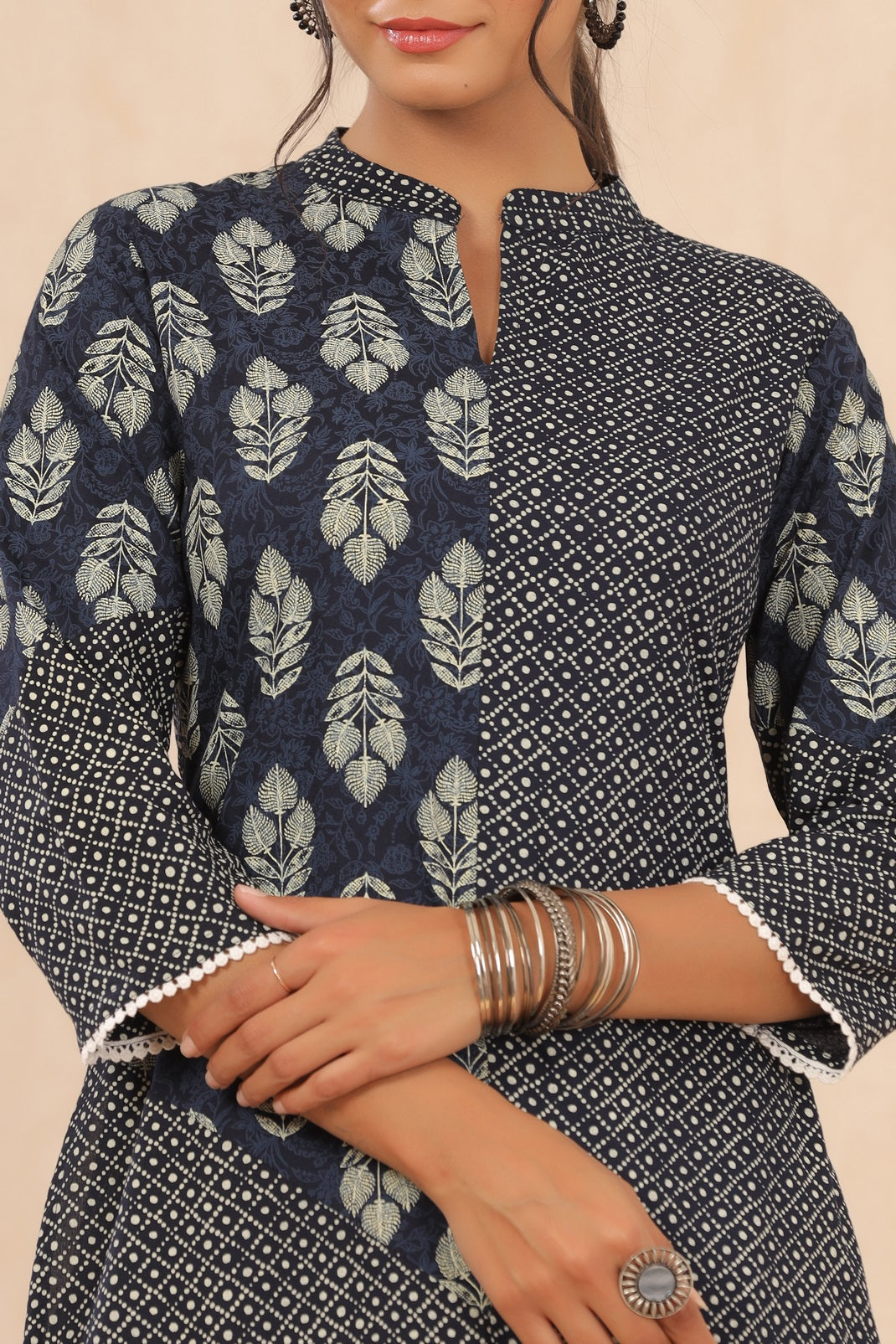 Indigo Rayon Printed Straight Kurta
