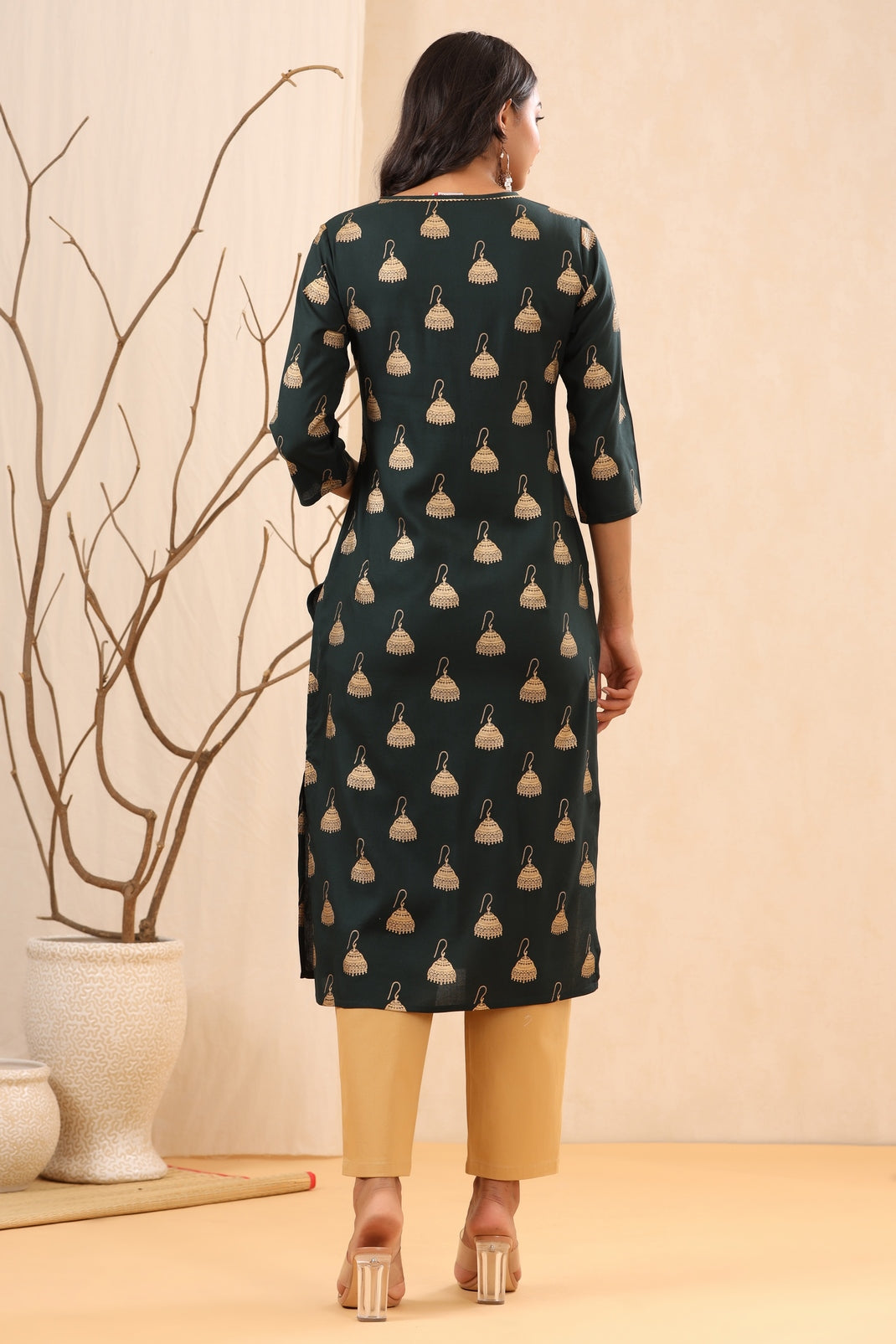 Women`s Jadegreen Rayon Printed Straight Kurta