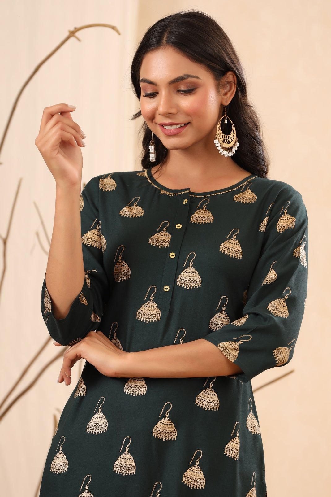 Women`s Jadegreen Rayon Printed Straight Kurta