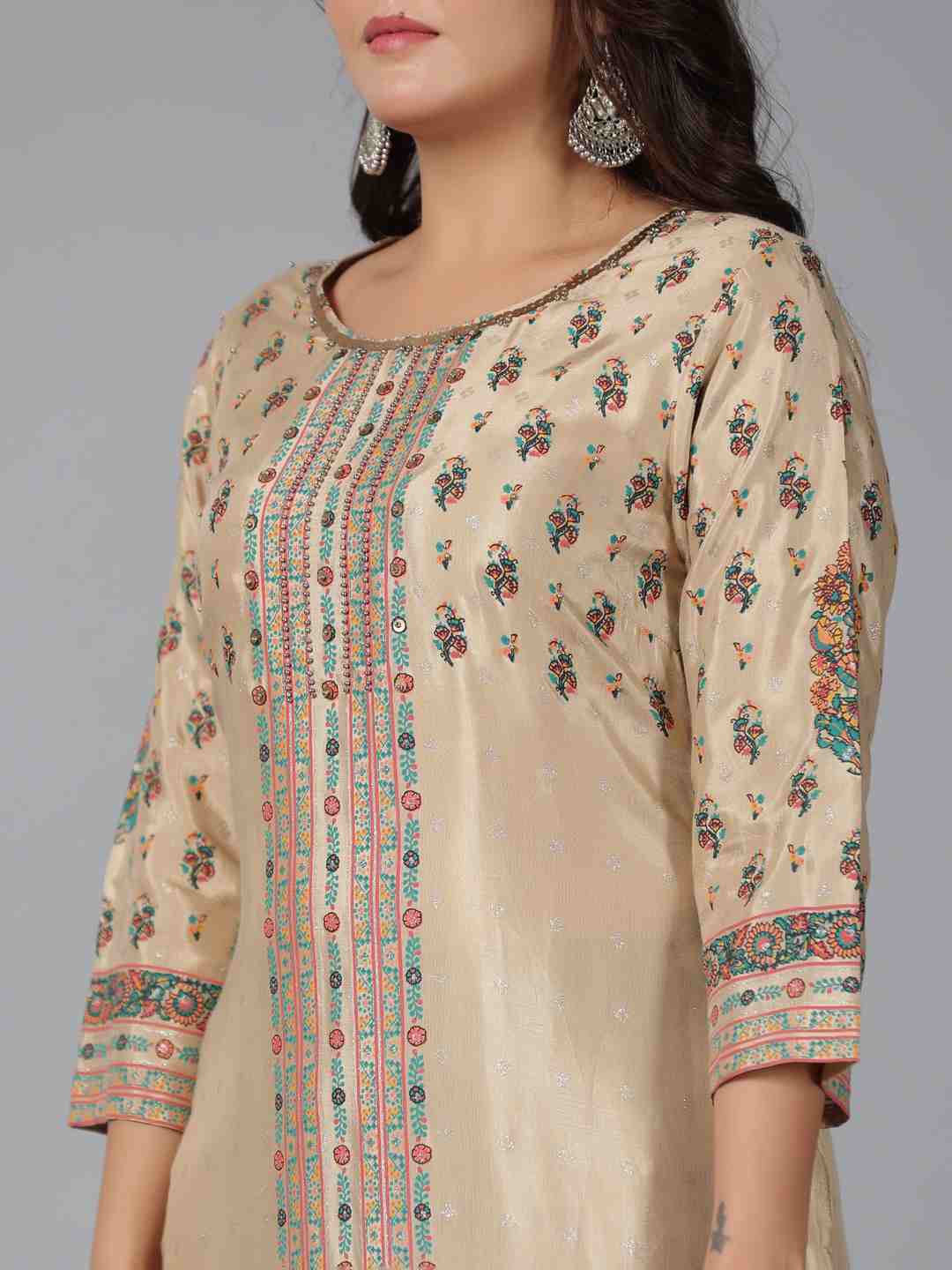 Beige Shantoon Printed Straight Kurta