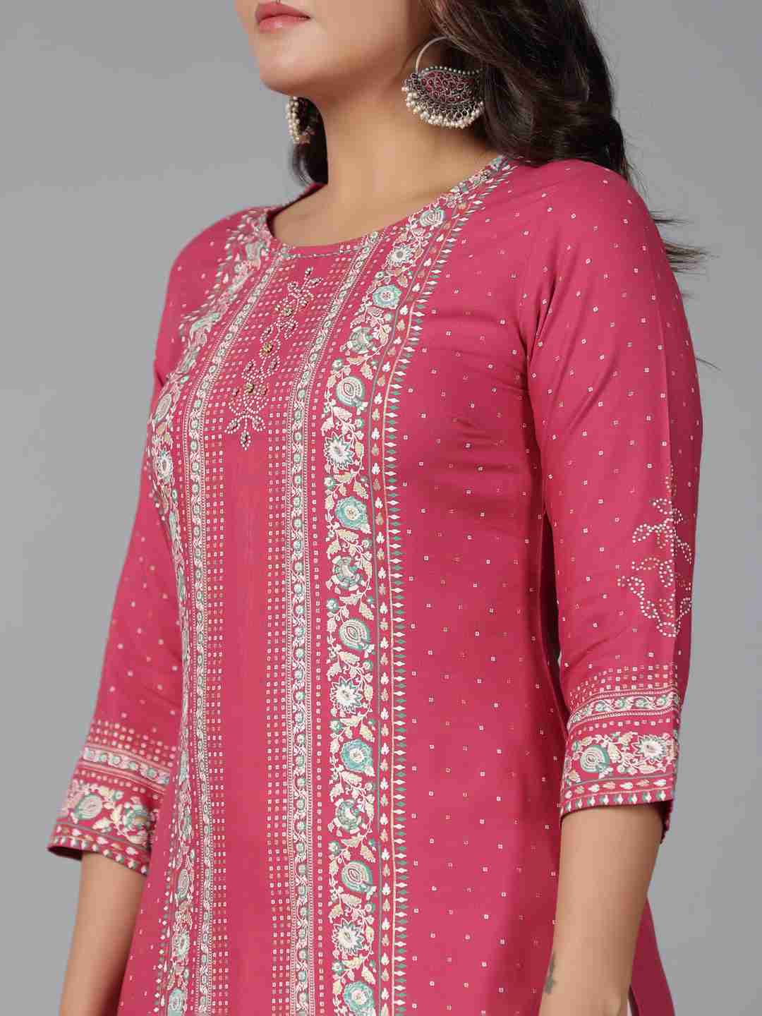 Mauve Rayon Printed Straight Kurta