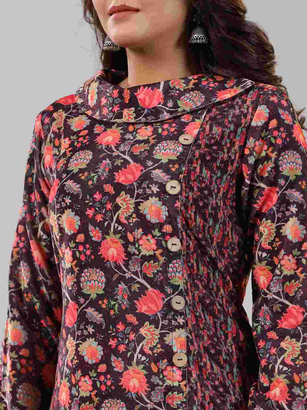 Multi Coloured Velvet Printed Kurta