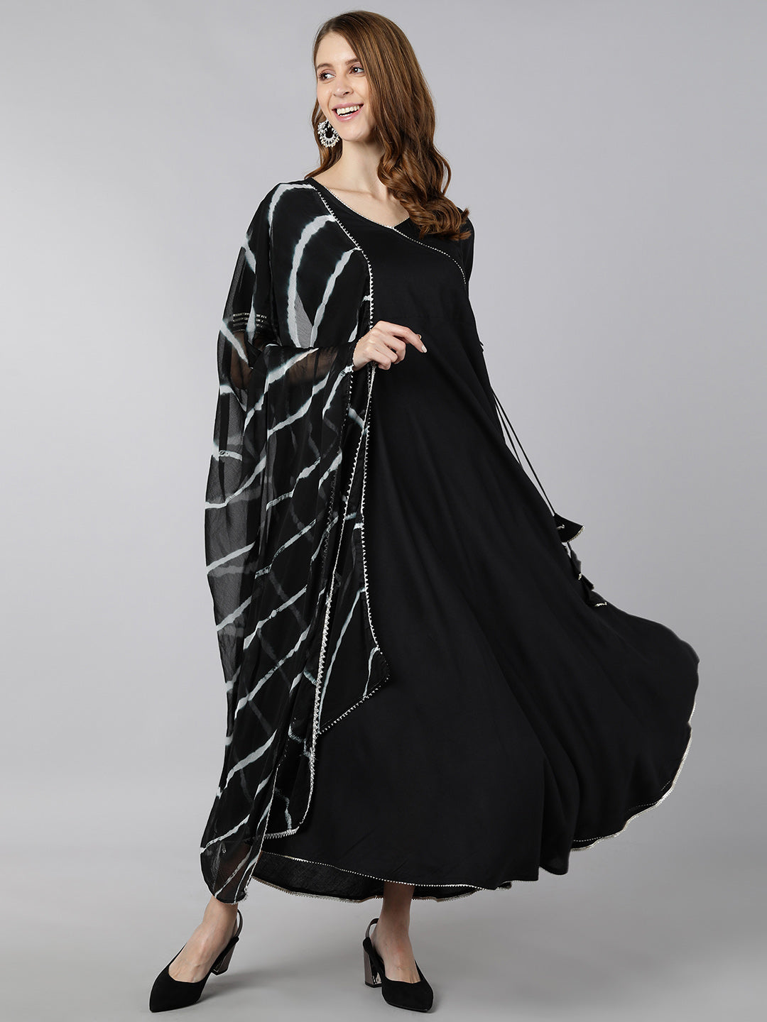 Rayon Solid Anarkali Dress (Black)