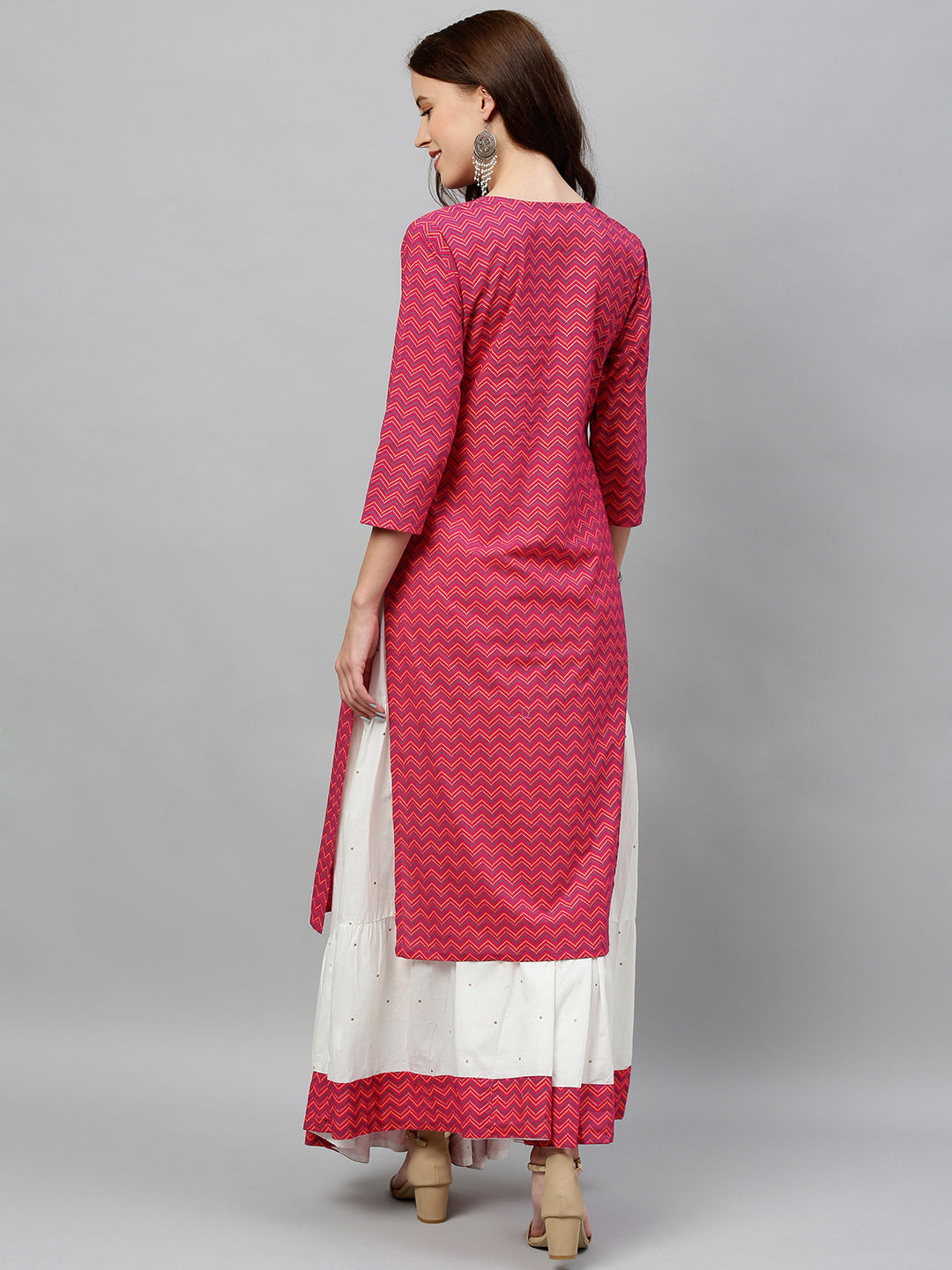 Cotton Chevron Print Straight Kurta Skirt Set