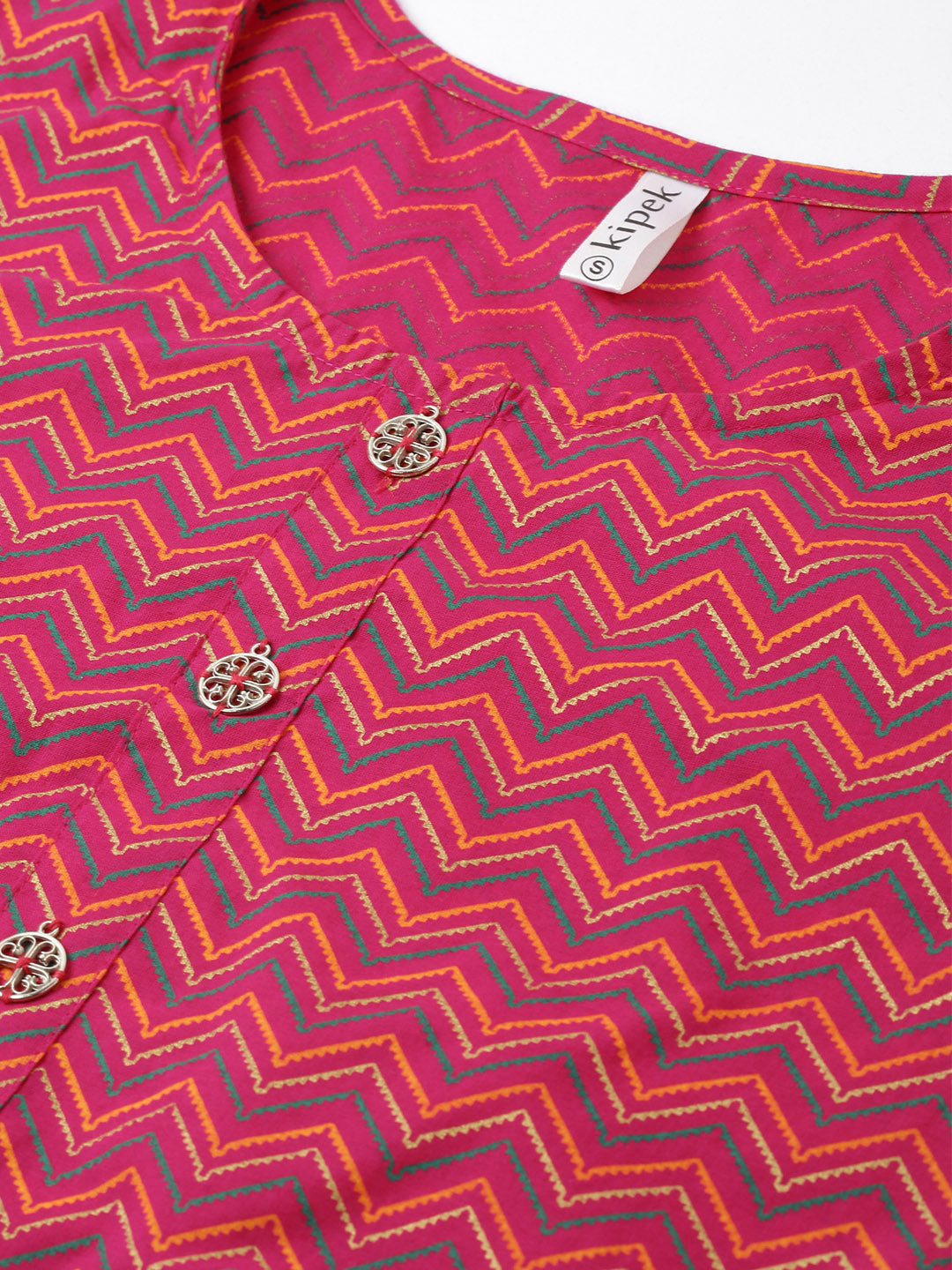 Cotton Chevron Print Straight Kurta Skirt Set