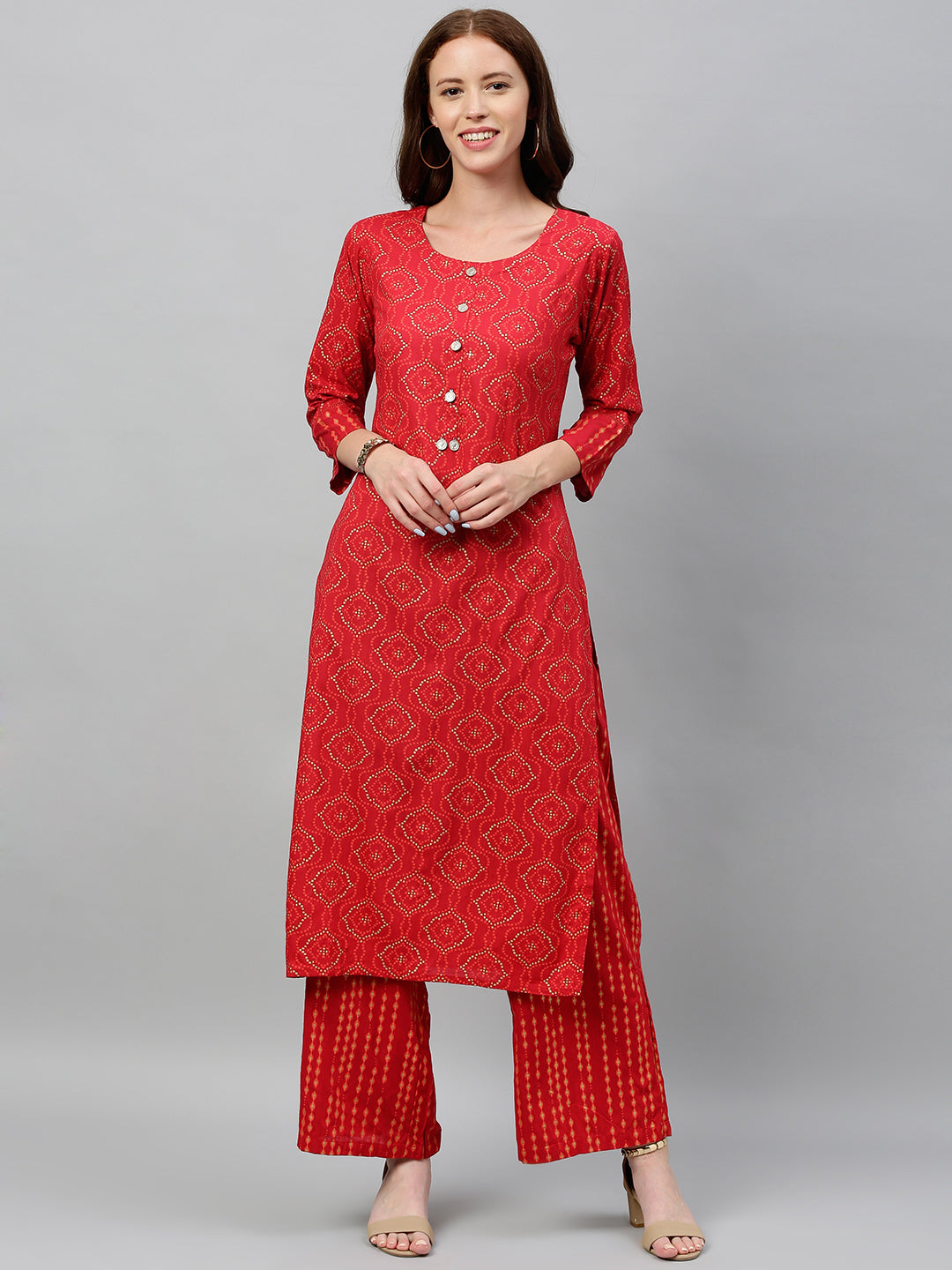 Rayon Printed Straight Kurta Palazzo Set