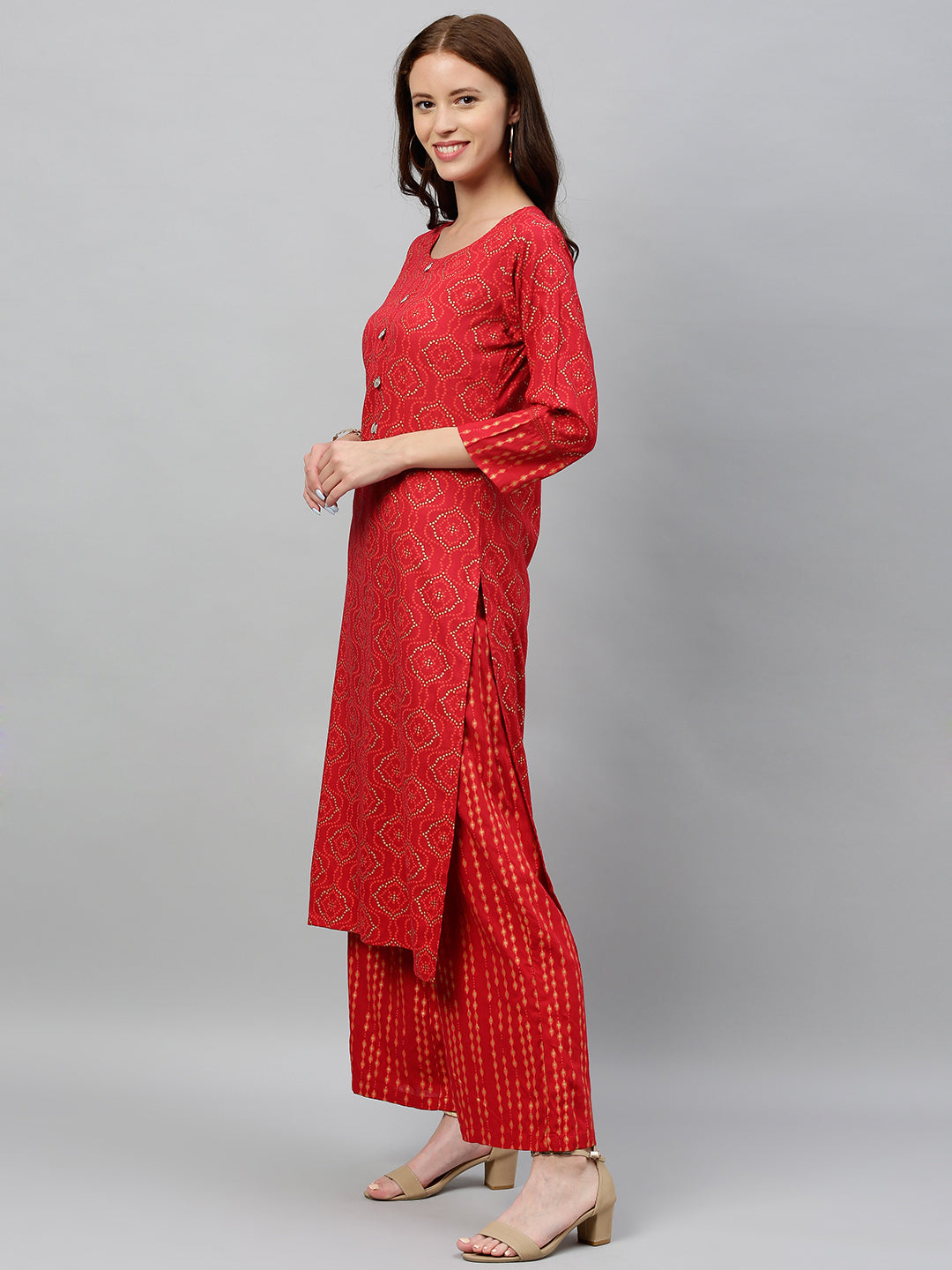 Rayon Printed Straight Kurta Palazzo Set