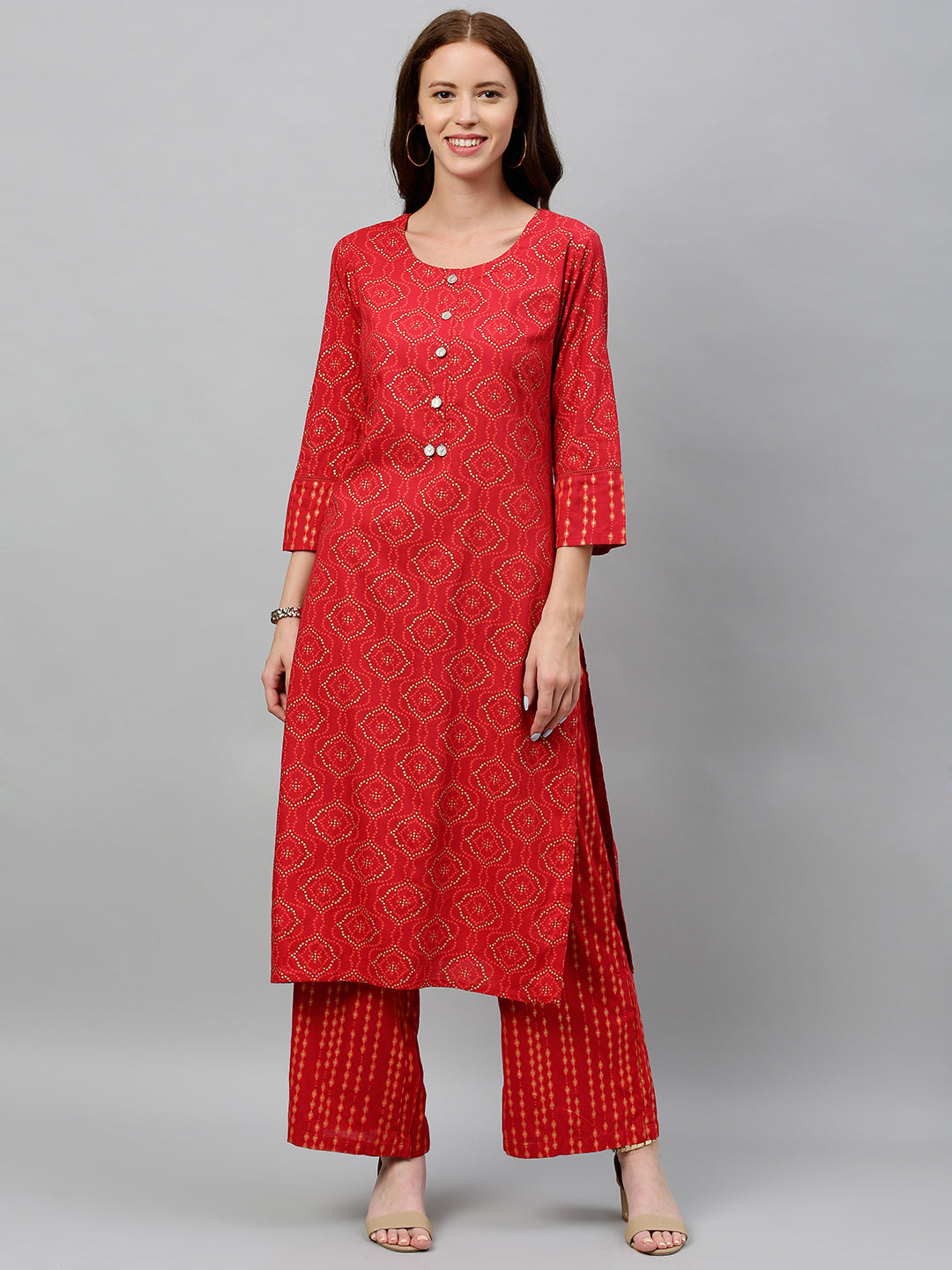 Rayon Printed Straight Kurta Palazzo Set