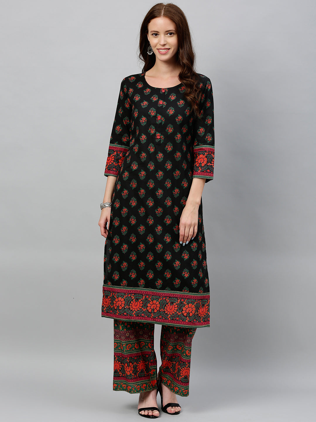 Cotton Buta Print Straight Kurta Palazzo Set