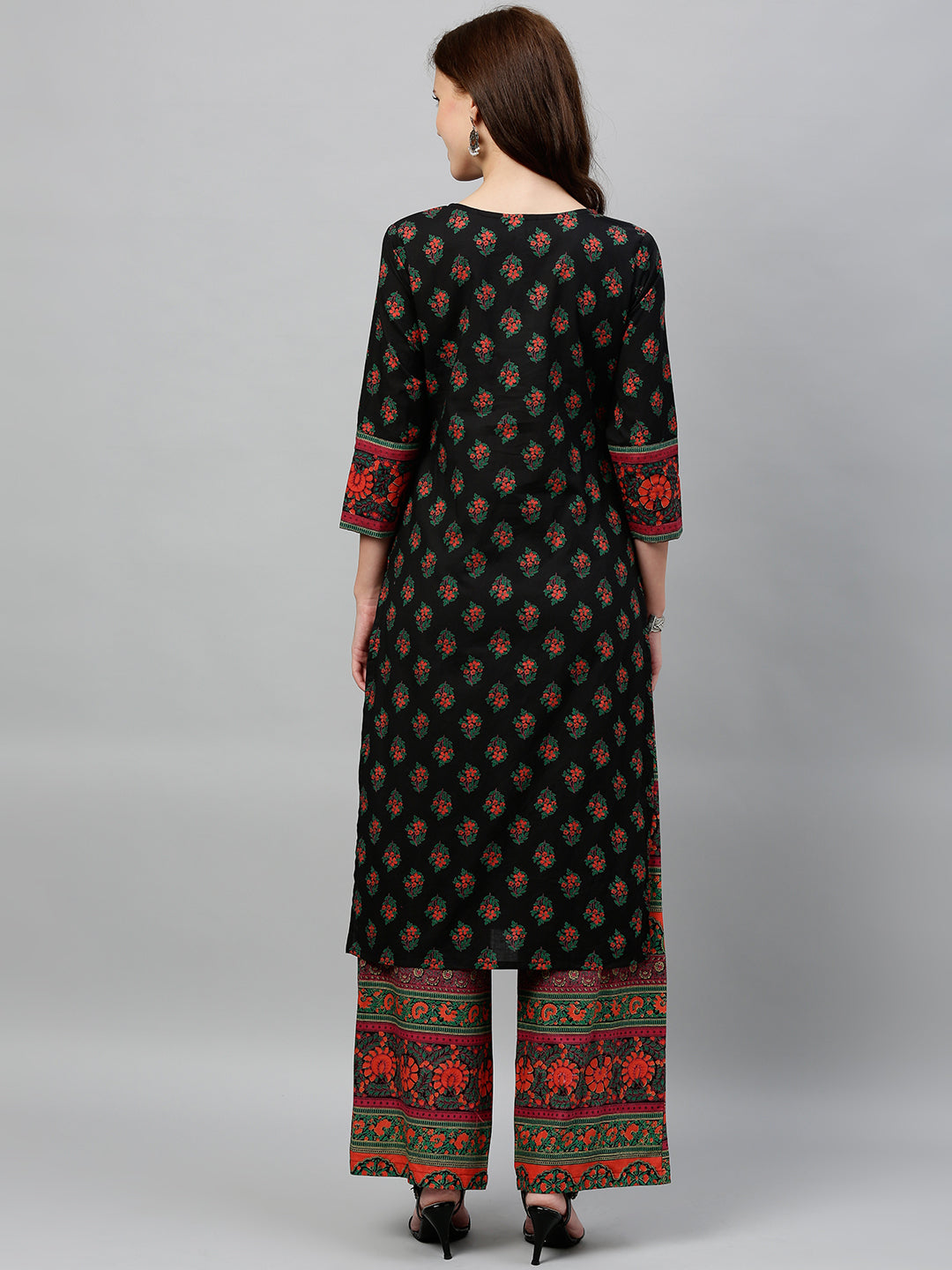Cotton Buta Print Straight Kurta Palazzo Set