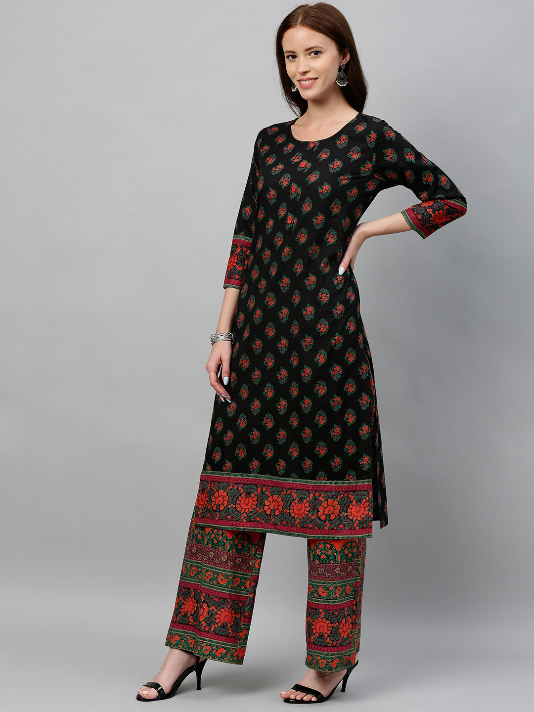 Cotton Buta Print Straight Kurta Palazzo Set