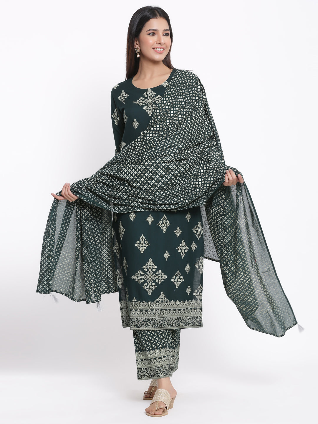 Rayon Printed Straight Kurta Palazzo Dupatta