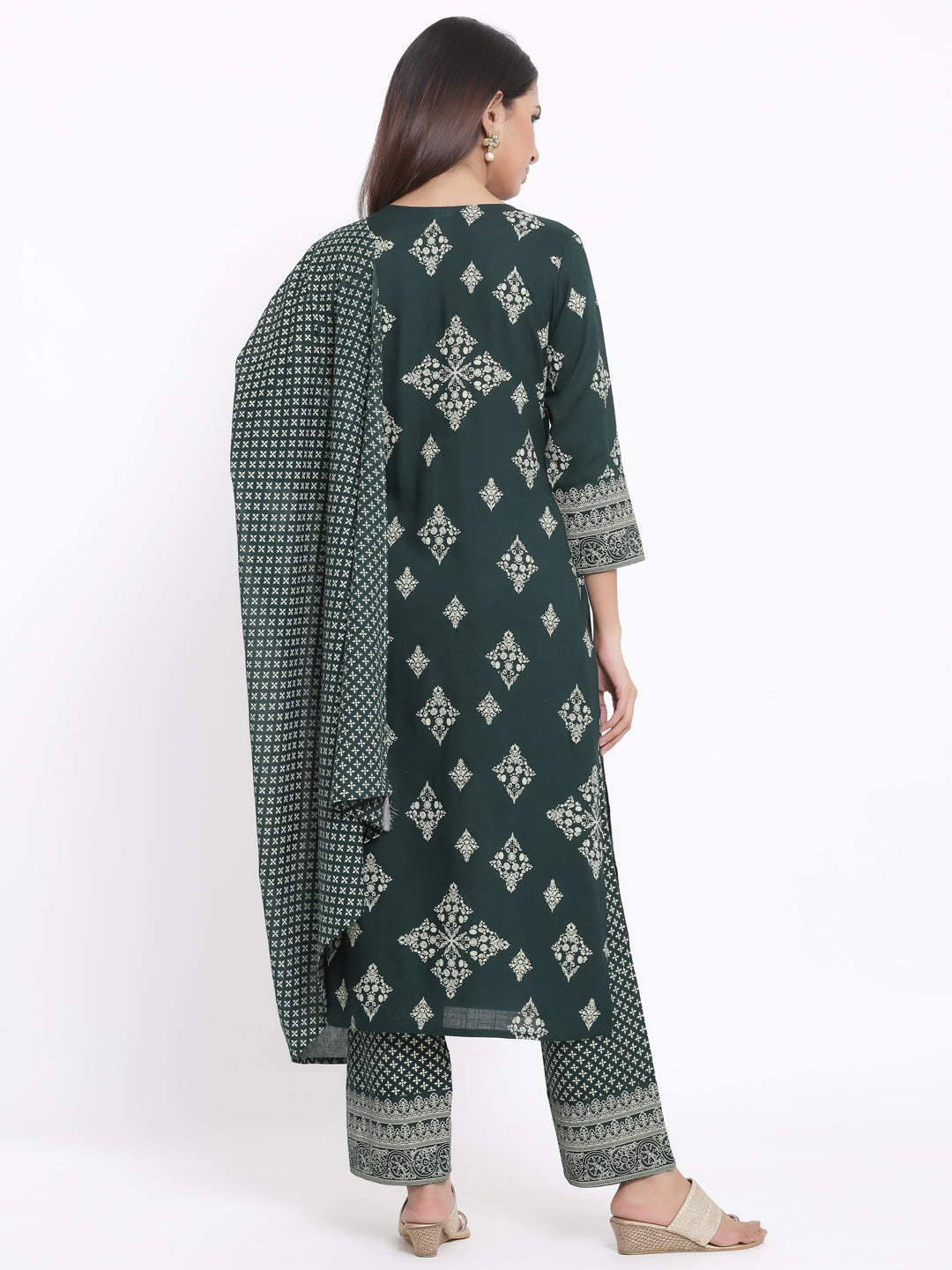 Rayon Printed Straight Kurta Palazzo Dupatta