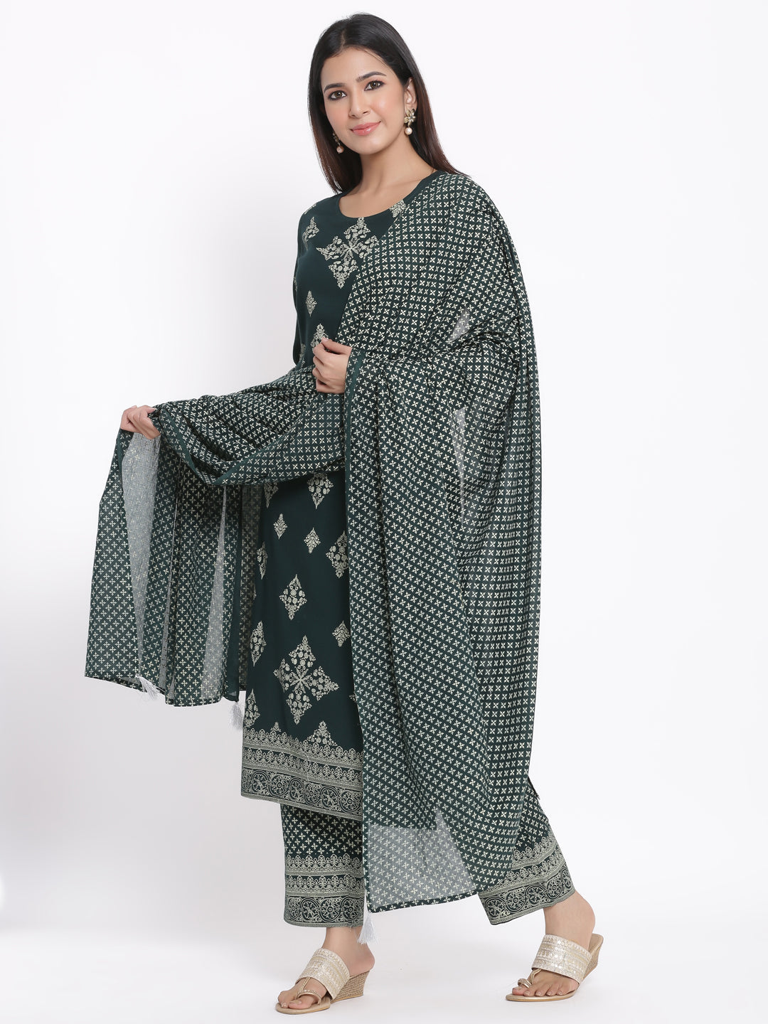 Rayon Printed Straight Kurta Palazzo Dupatta