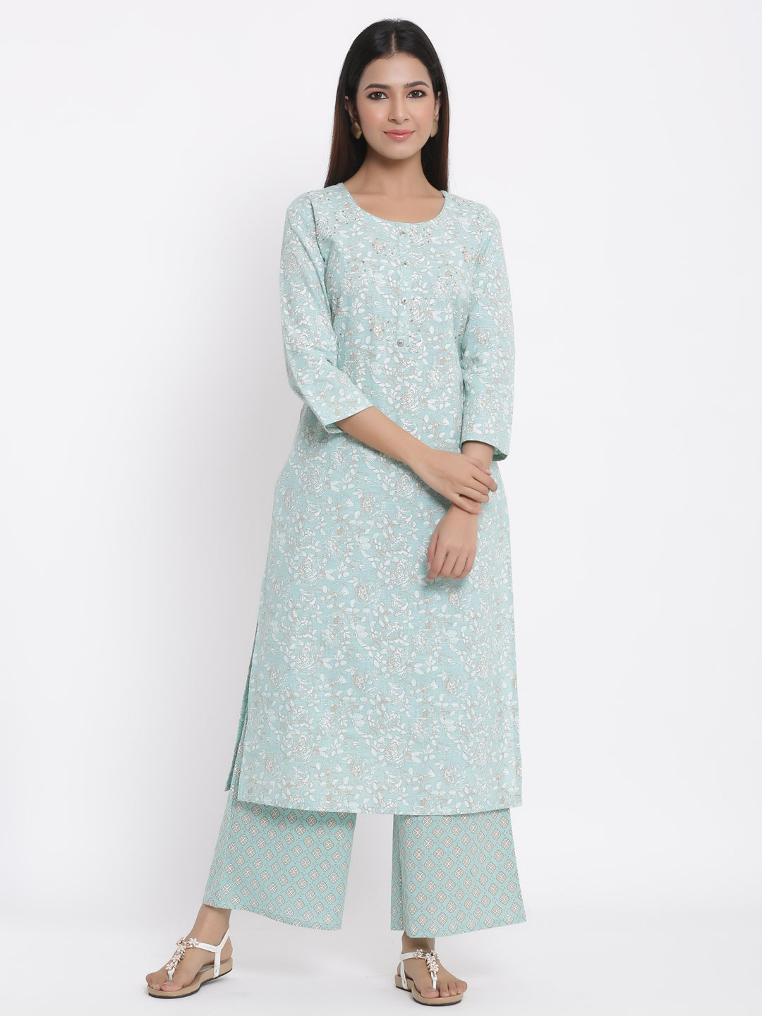 Cotton Printed Straight Kurta Palazzo Set