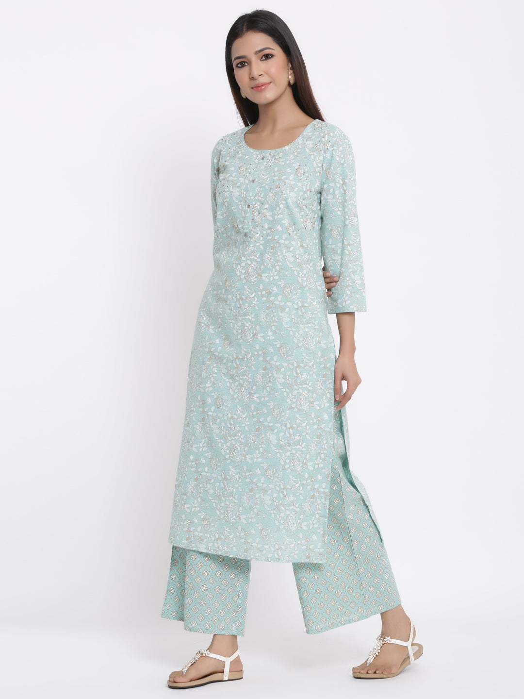 Cotton Printed Straight Kurta Palazzo Set