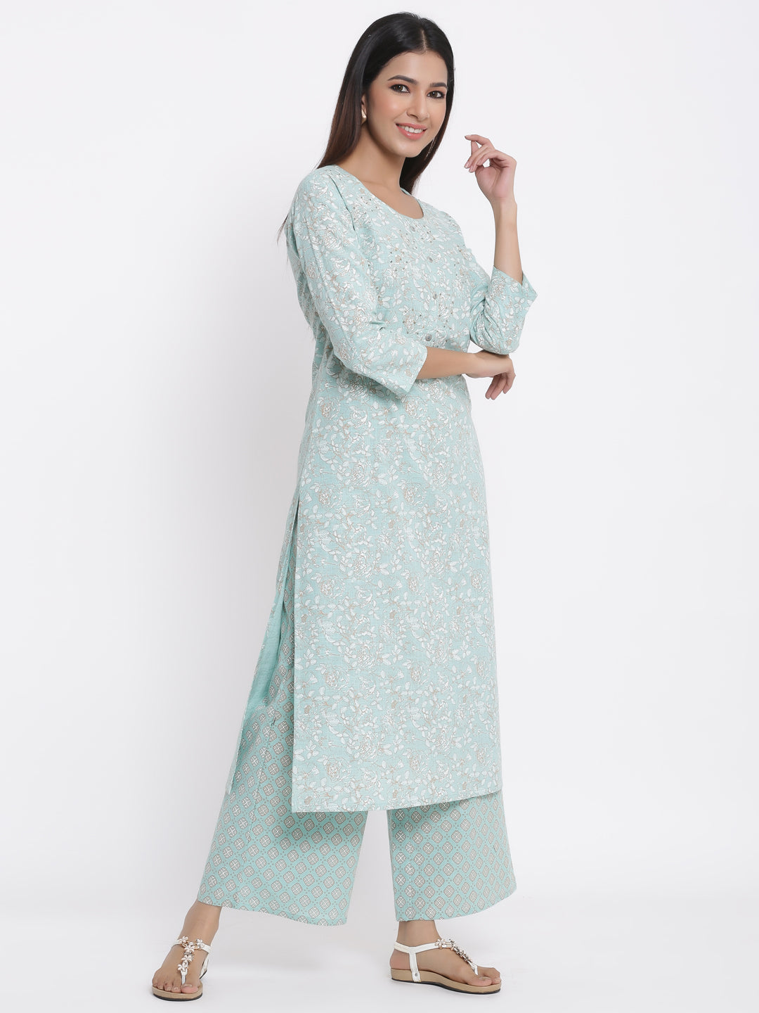 Cotton Printed Straight Kurta Palazzo Set