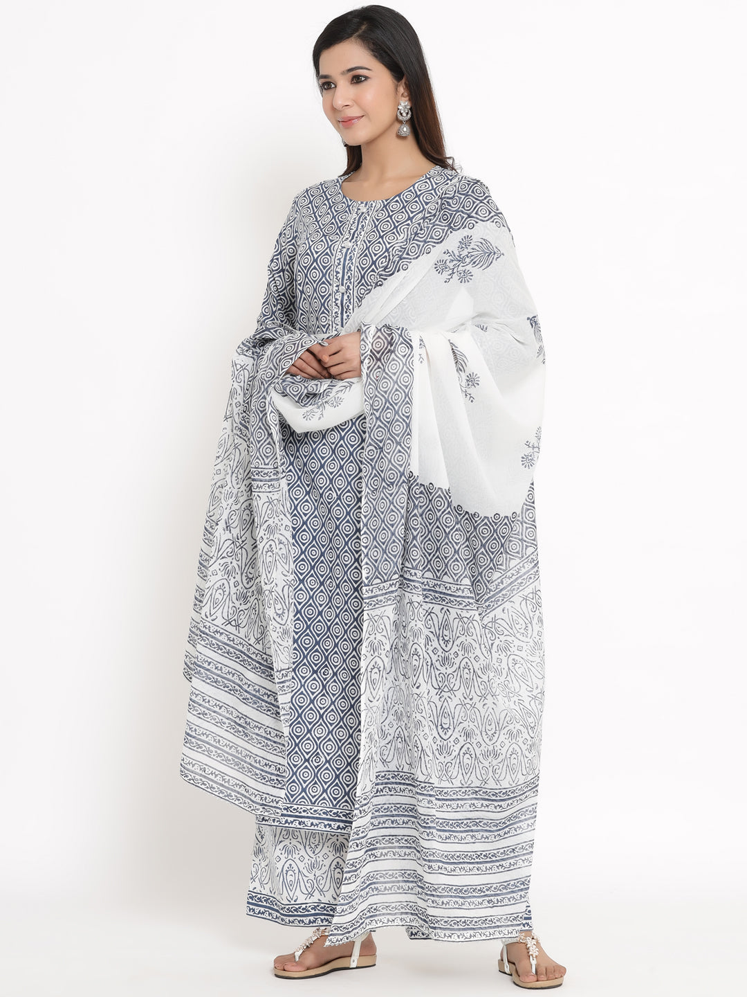 Cotton Printed Straight Kurta Palazzo Dupatta