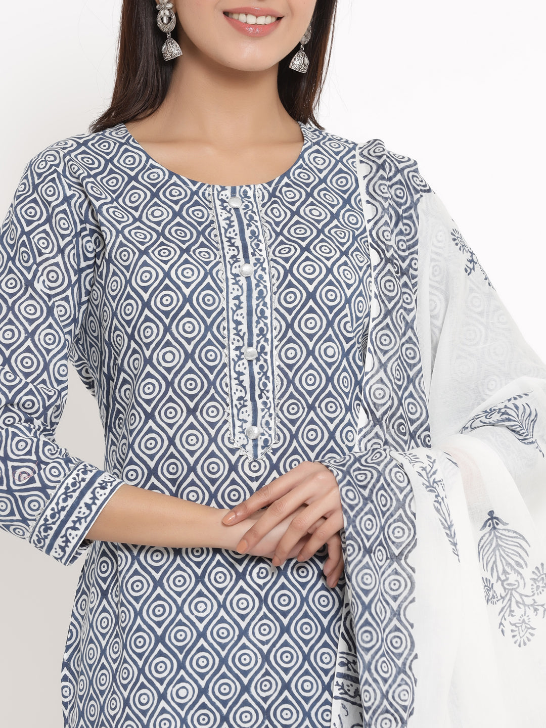 Cotton Printed Straight Kurta Palazzo Dupatta