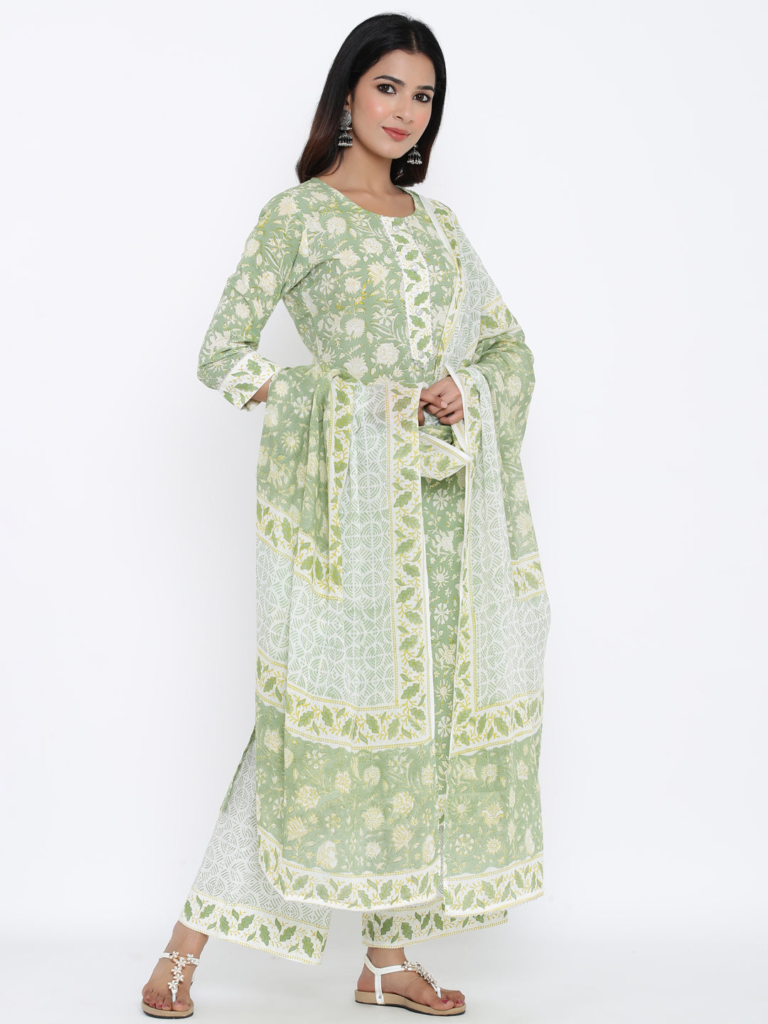 Printed Cotton Round Nack Kurta Palazzo Dupatta