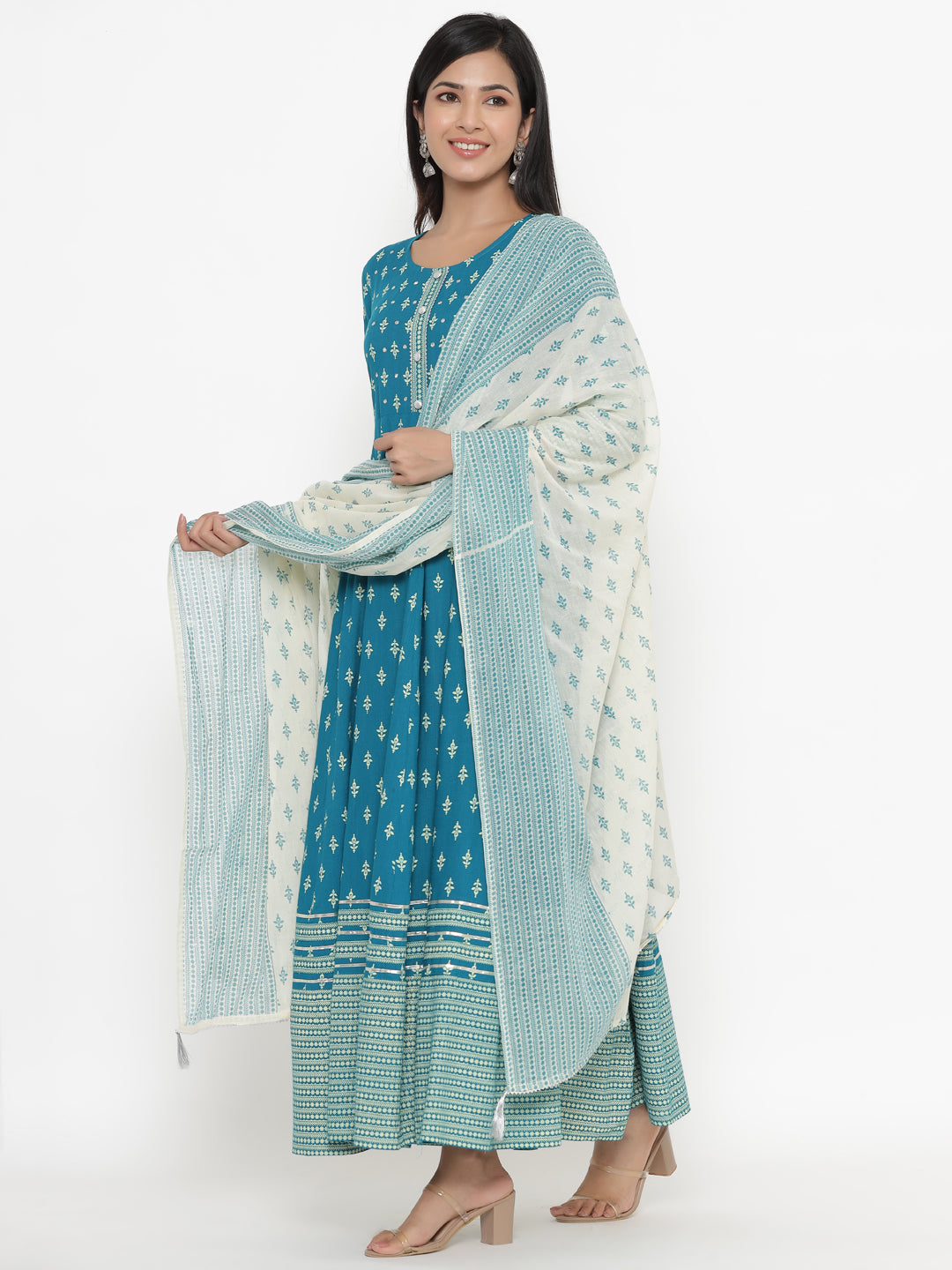 Rayon Printed Regular Kurta With Dupatta