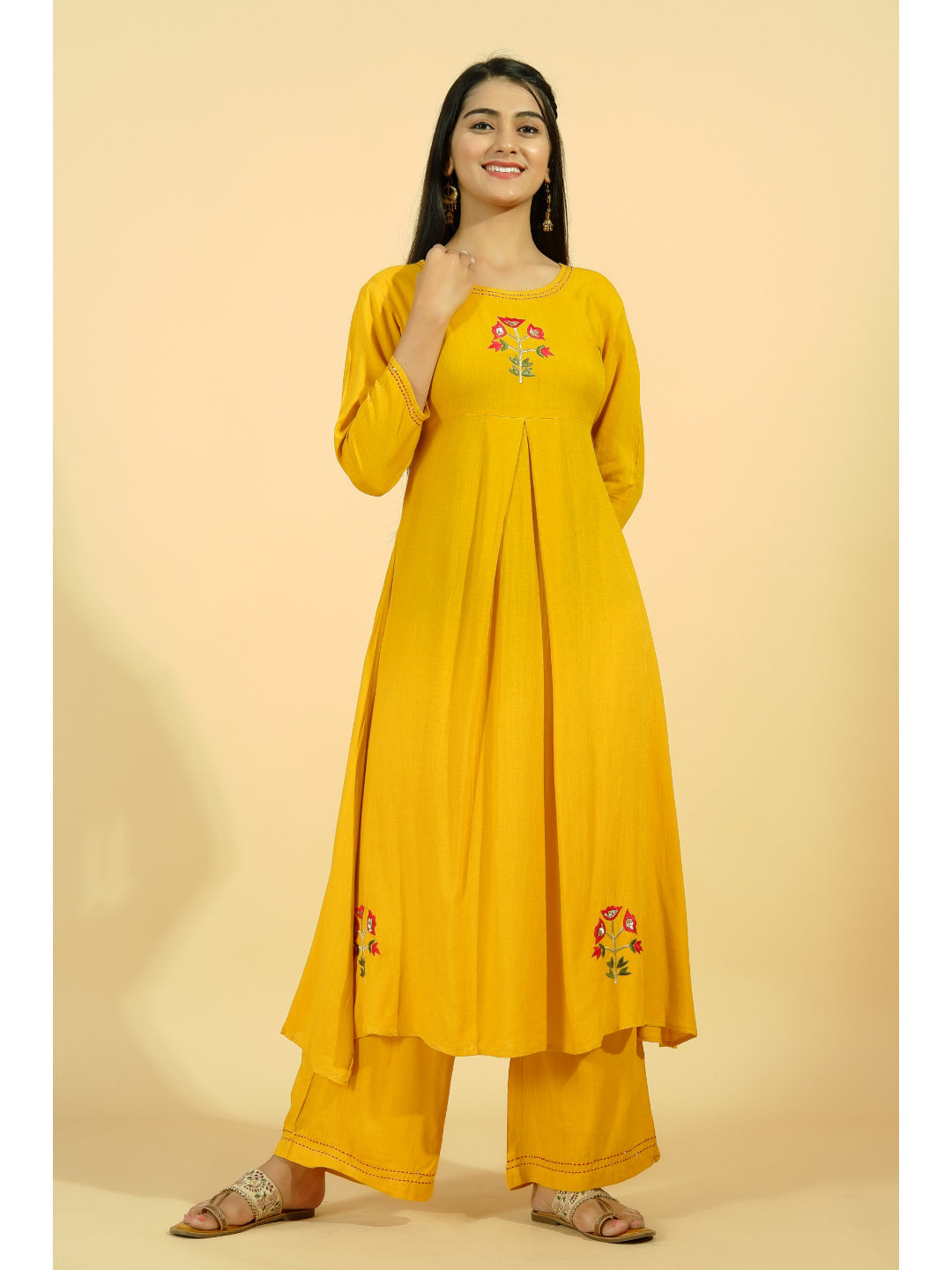 Solid flared kurta deals