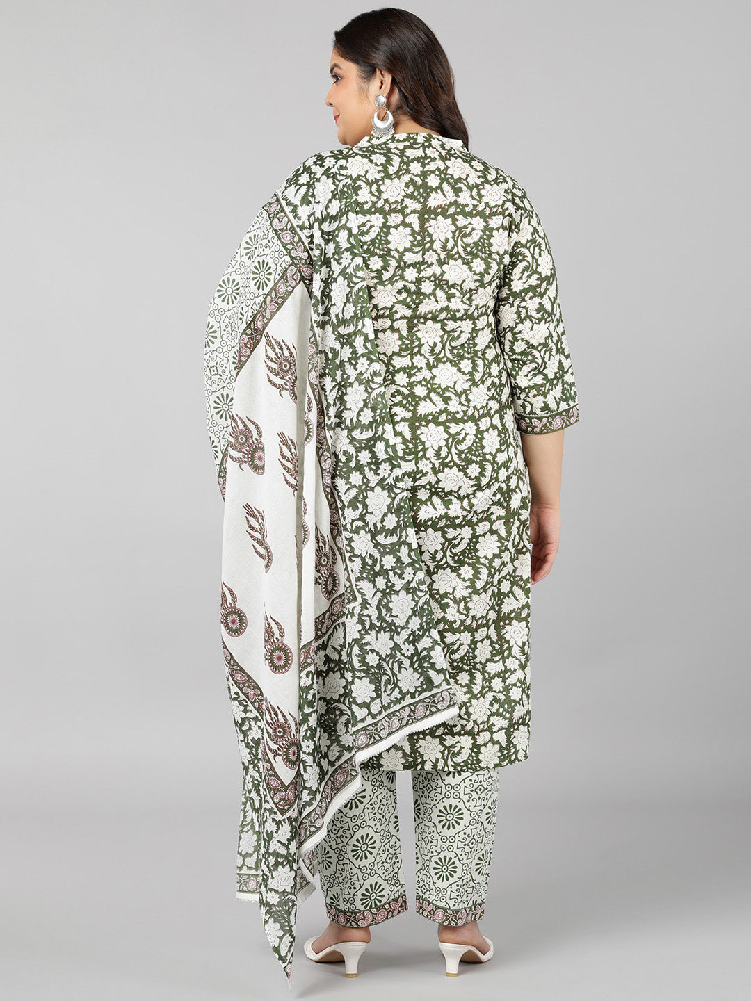 Cotton Printed Straight Kurta Set (Green)