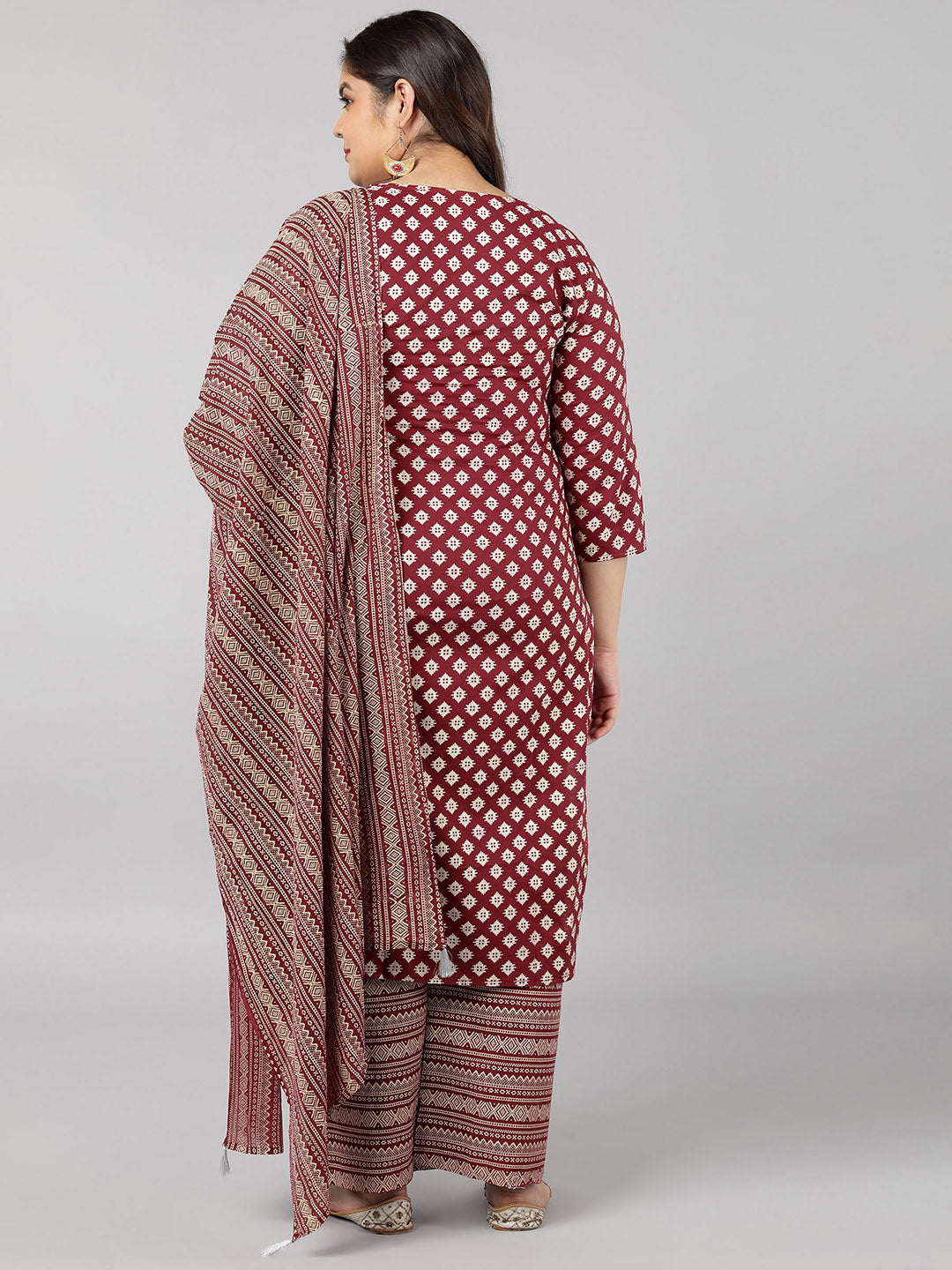 Cotton Block Print Straight Kurta Set (Maroon)