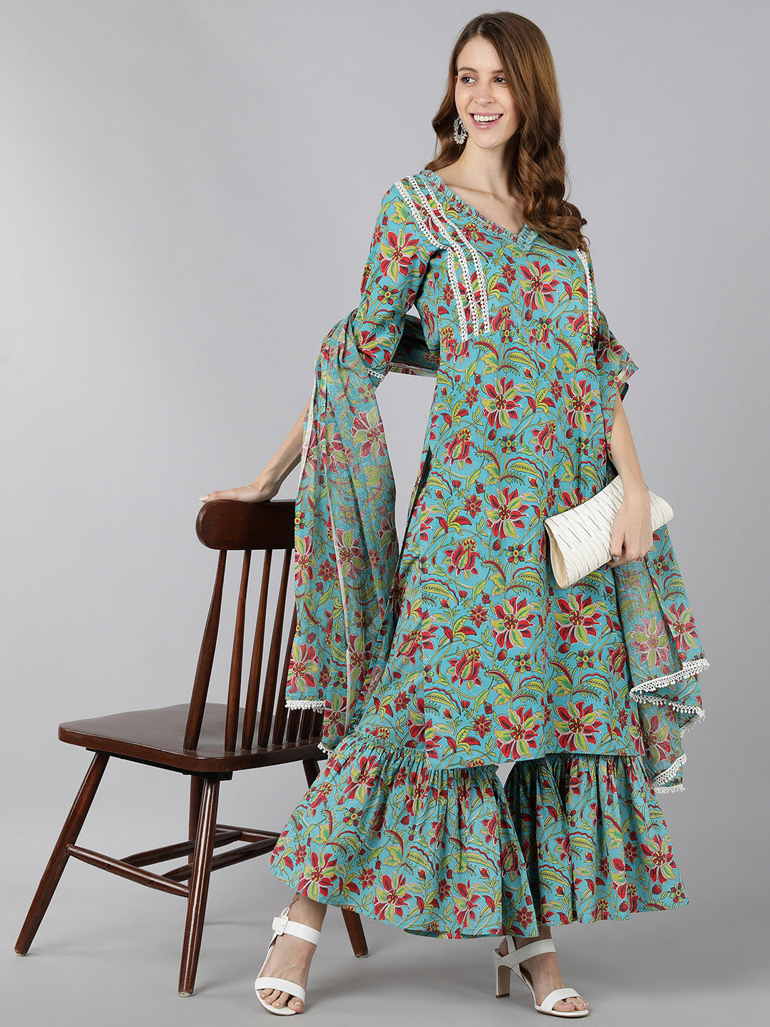 Cotton Printed Straight Ethnic Set (Multicolour)