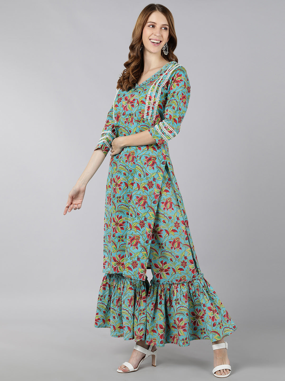 Cotton Printed Straight Ethnic Set (Multicolour)