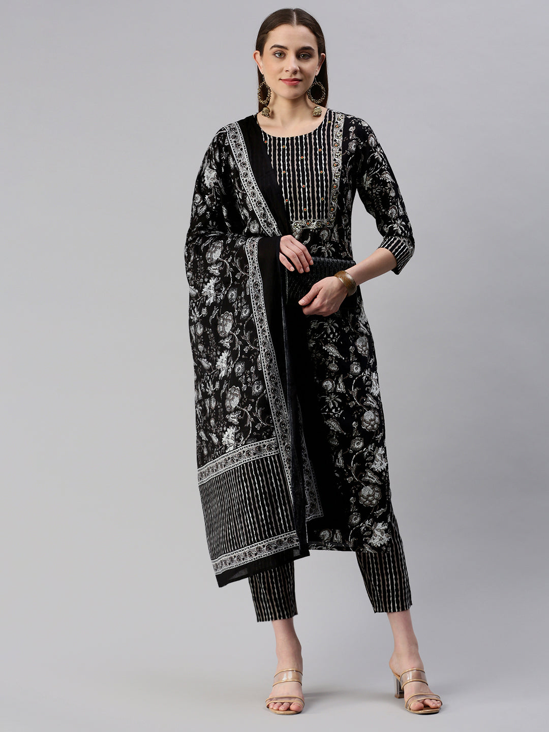 Cotton Floral Straight Kurta Set