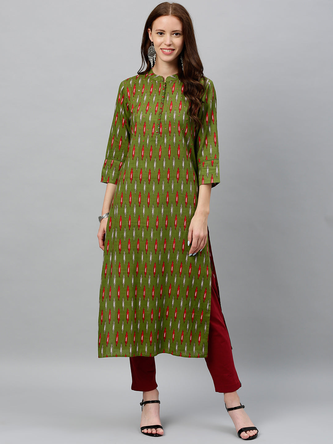 Rayon Ikkat Print Straight Kurta