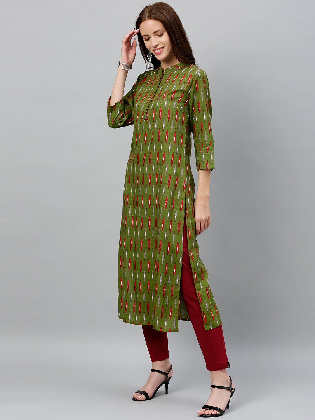 Rayon Ikkat Print Straight Kurta