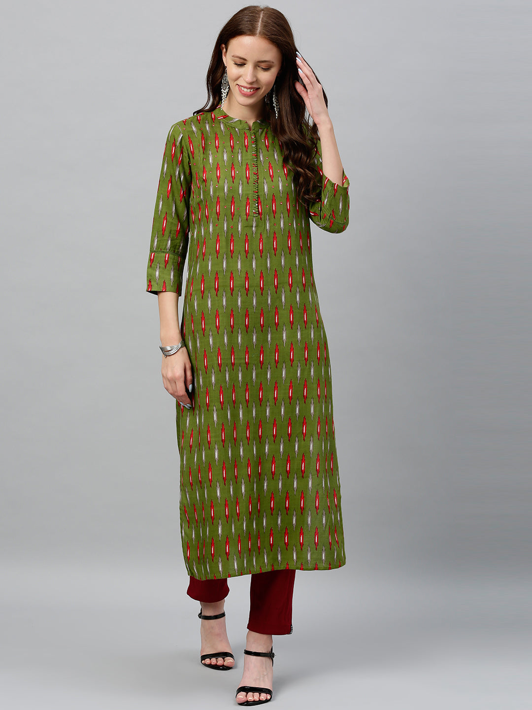 Rayon Ikkat Print Straight Kurta
