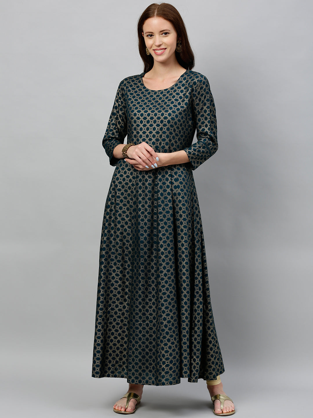Rayon Gold Print Anarkali Kurta