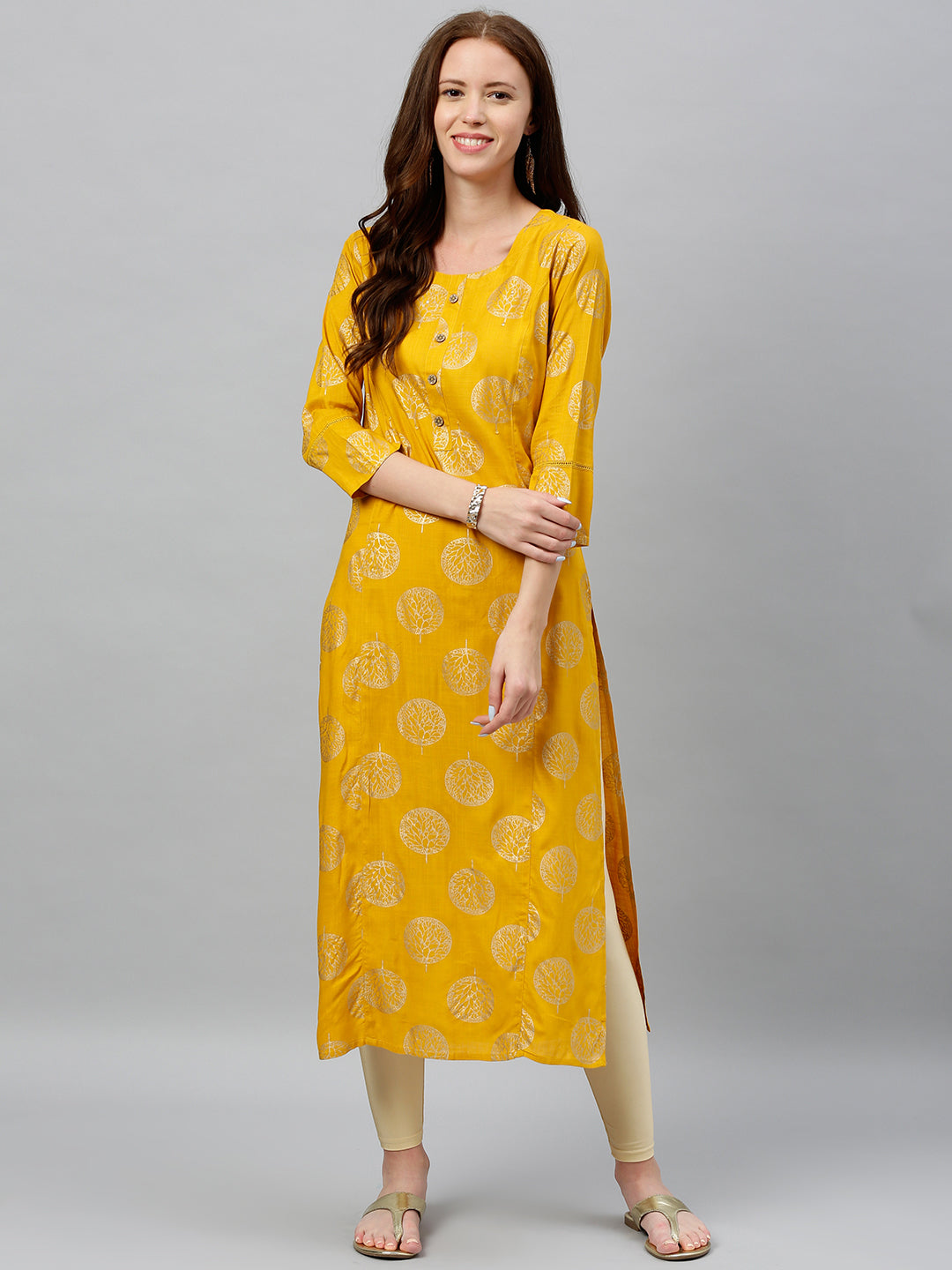 Rayon Gold Print Straight Kurta