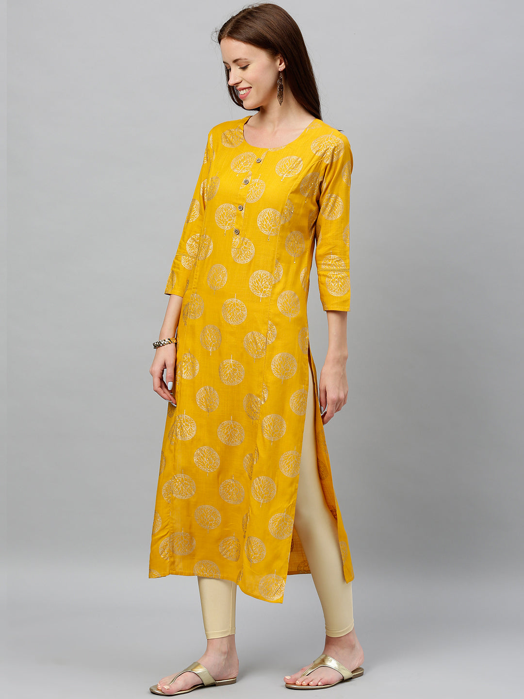 Rayon Gold Print Straight Kurta