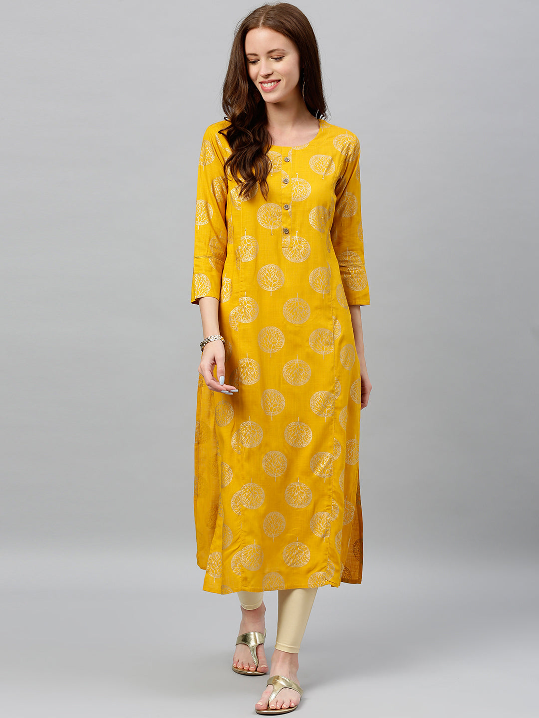 Rayon Gold Print Straight Kurta