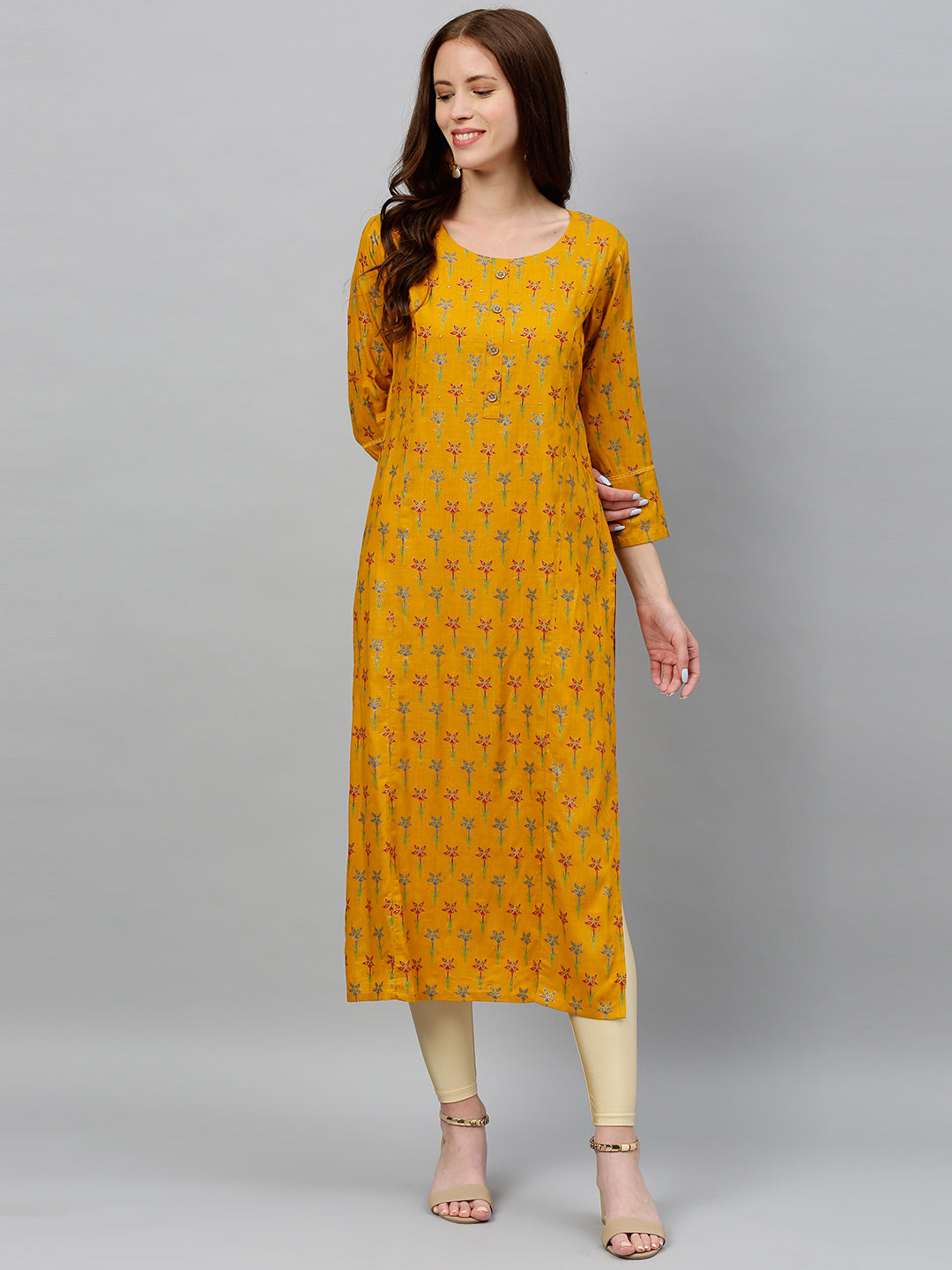 Rayon Floral Print Straight Kurta