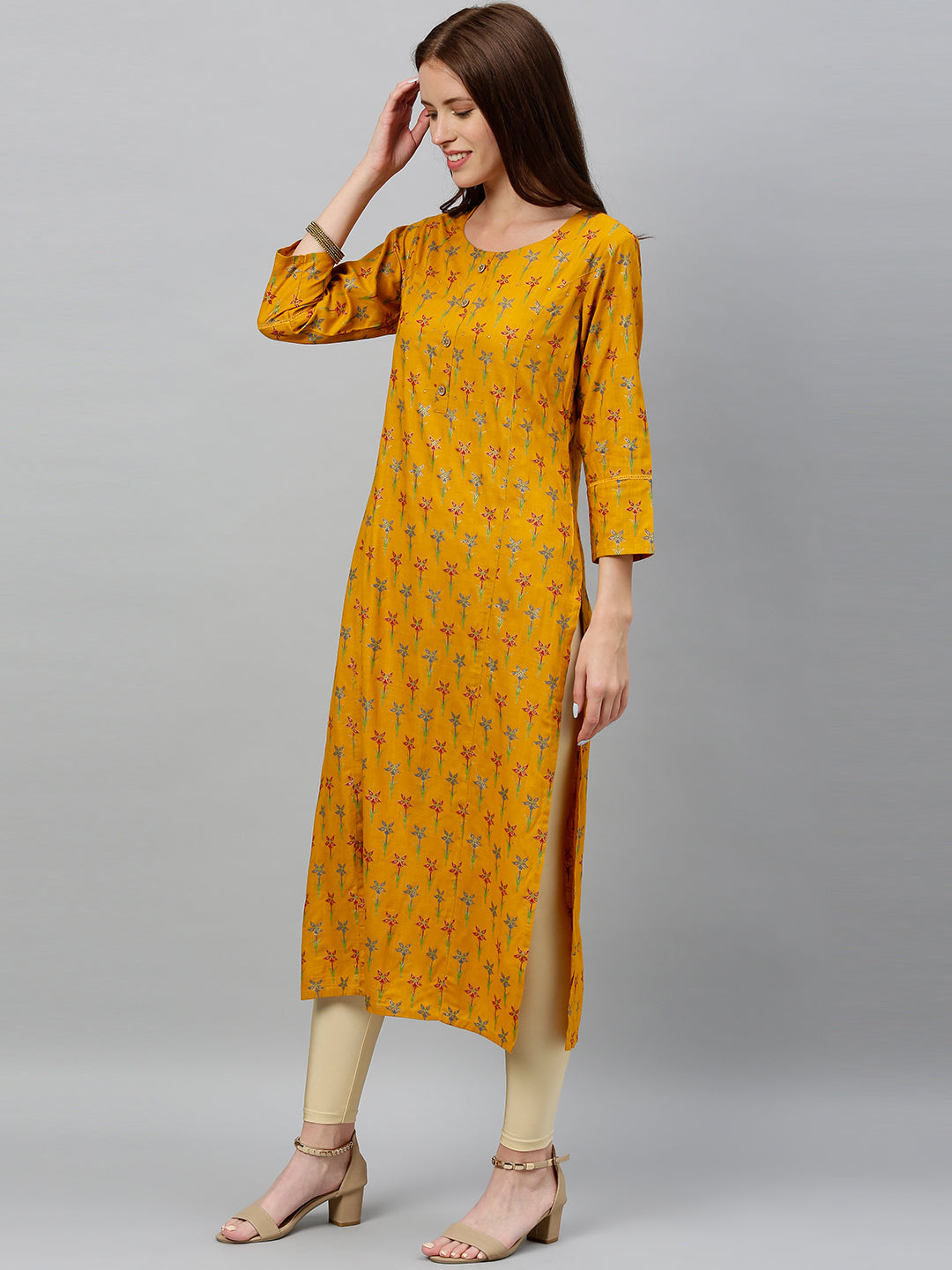 Rayon Floral Print Straight Kurta