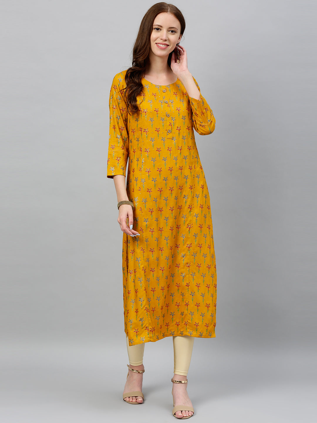Rayon Floral Print Straight Kurta