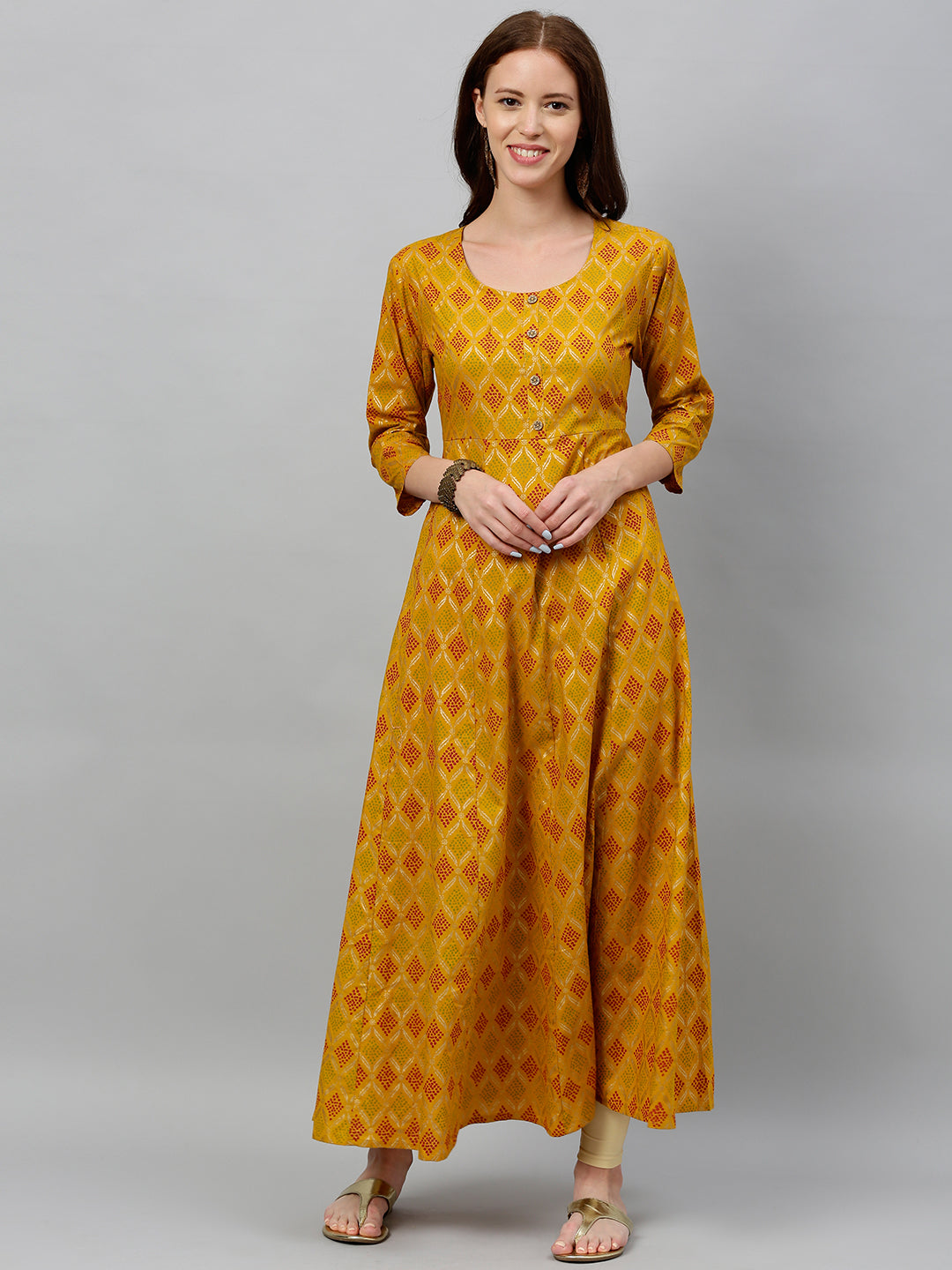 Cotton Gold Print Anarkali Kurta