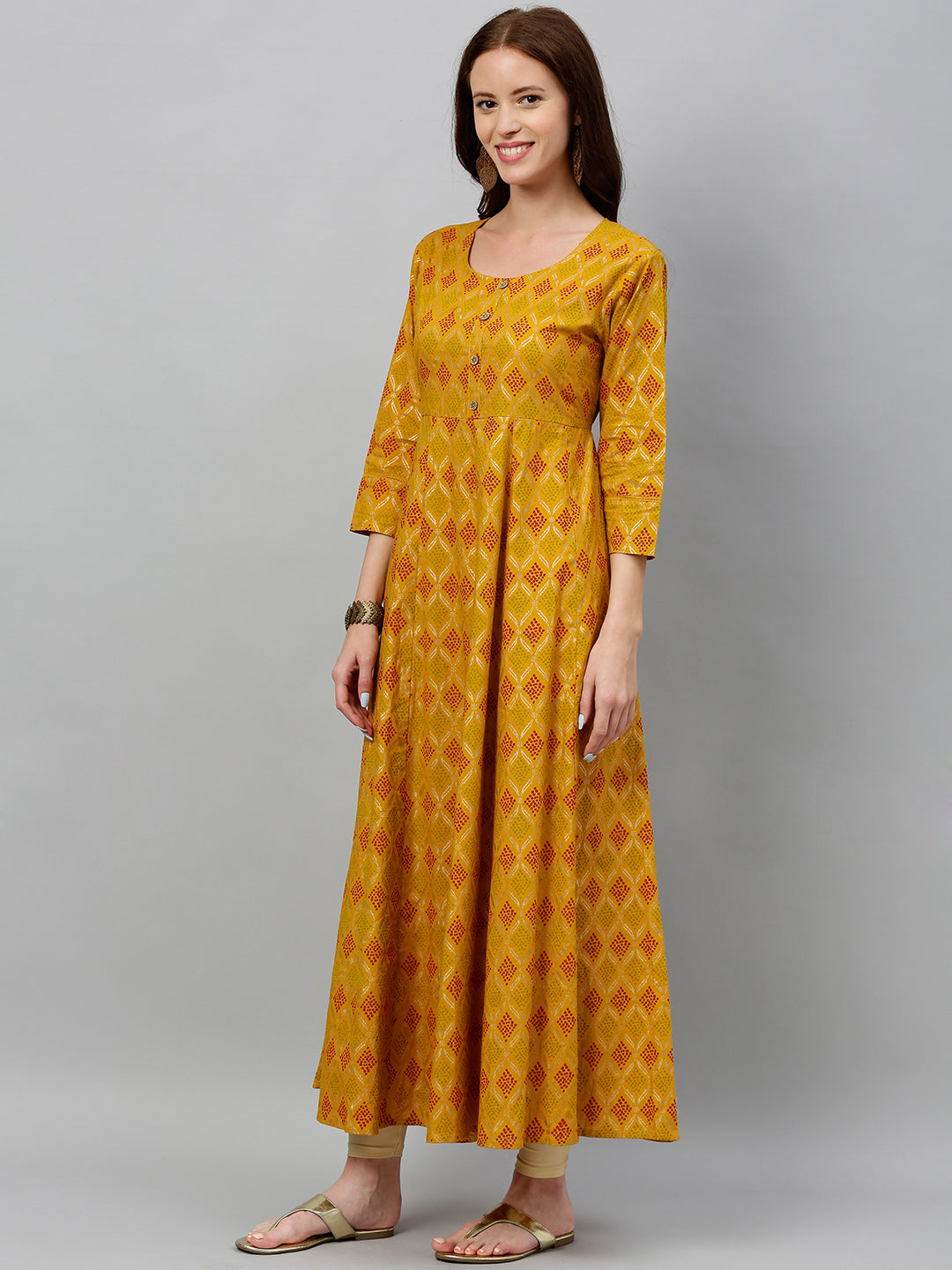 Cotton Gold Print Anarkali Kurta