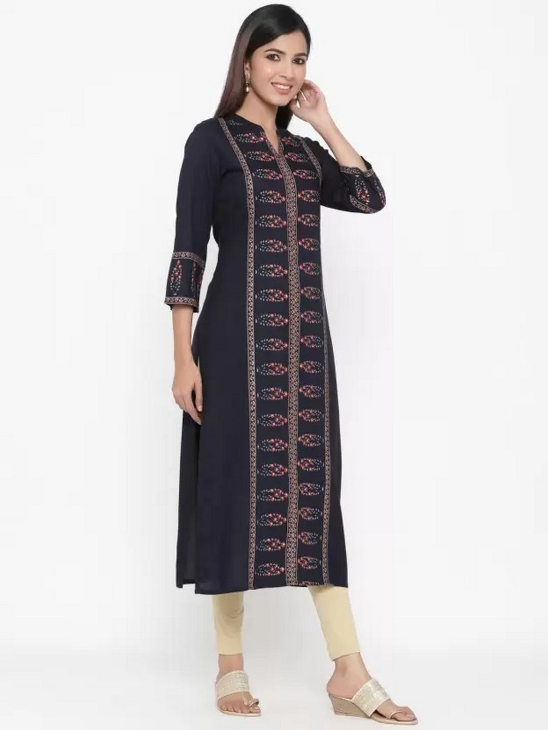 Rayon Straight Kurti (Navy Blue)