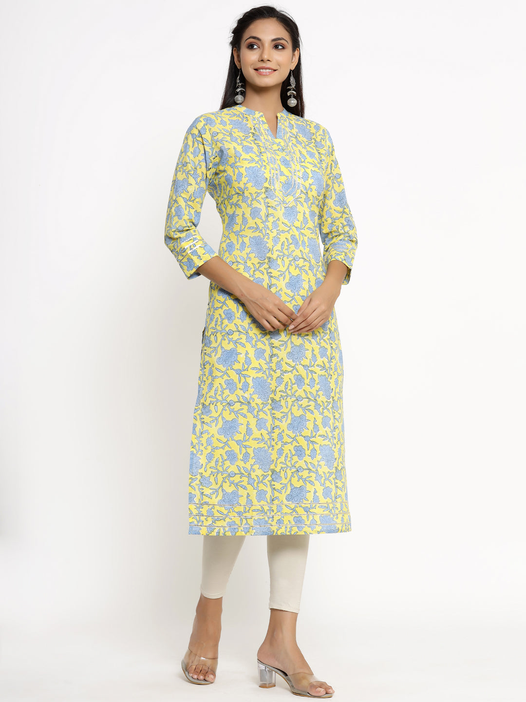 Cotton Floral Print Straight Kurta