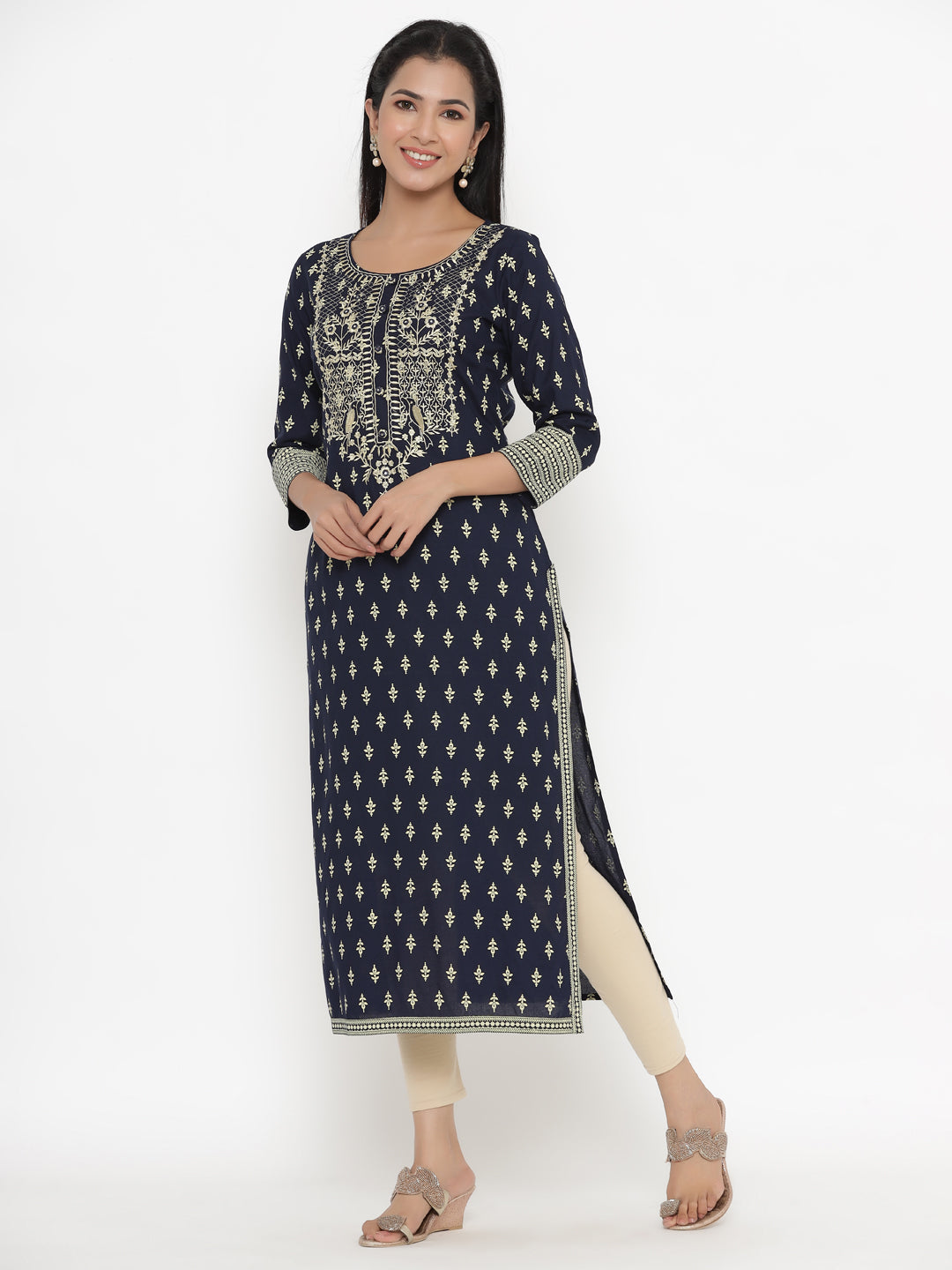 Rayon Block Print Straight Kurta
