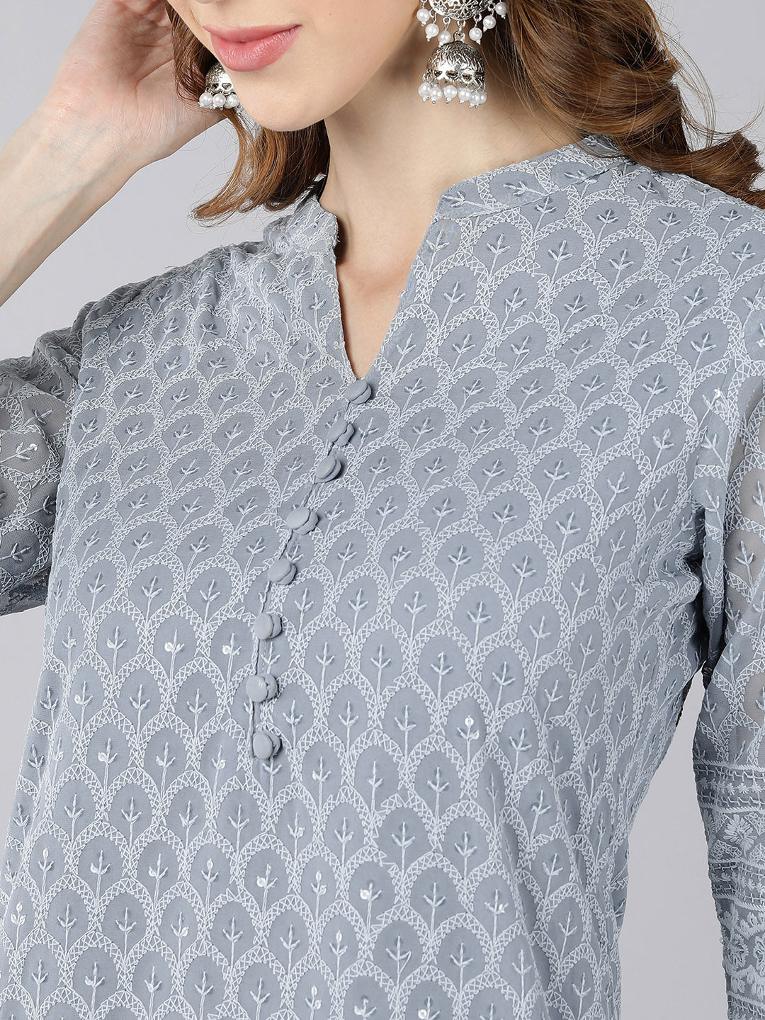 Georgette Solid Straight Kurta (Grey)