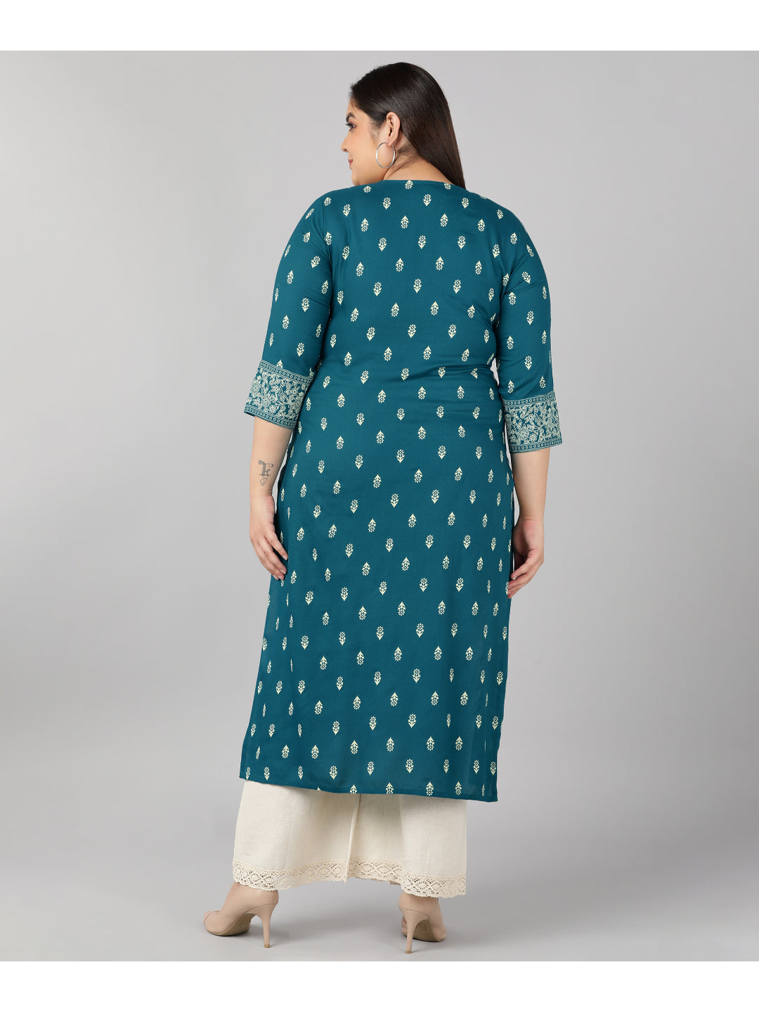 Rayon Block Print Straight Kurta (Turquoise)