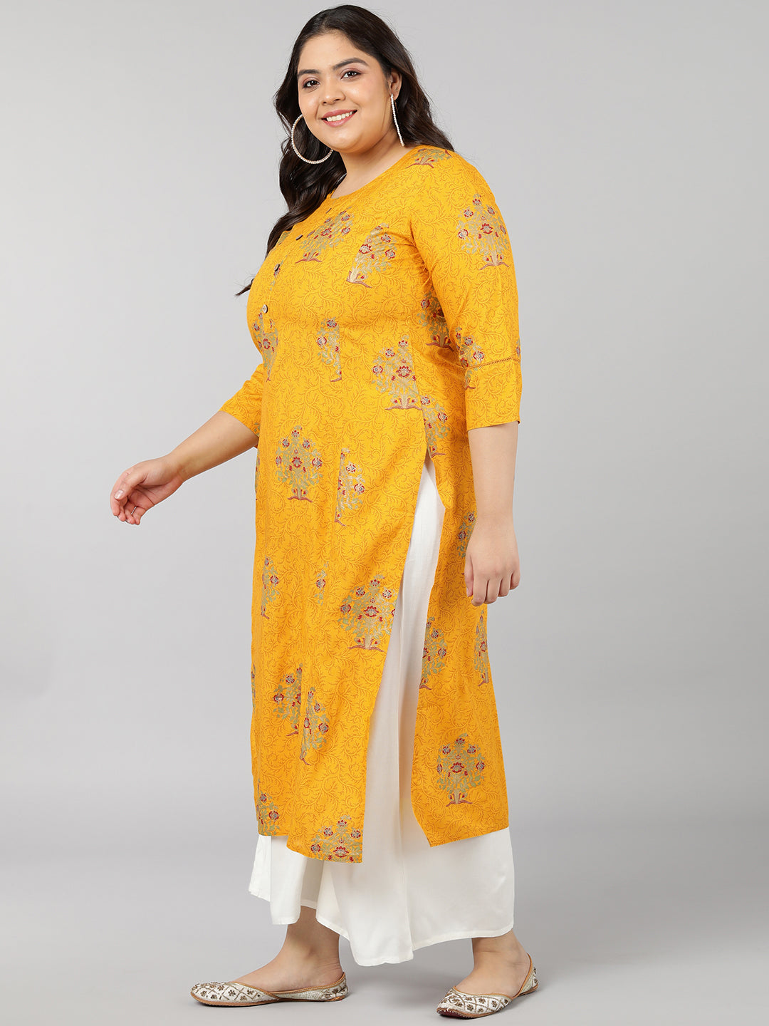 Rayon Block Print Straight Kurta (Mustard)