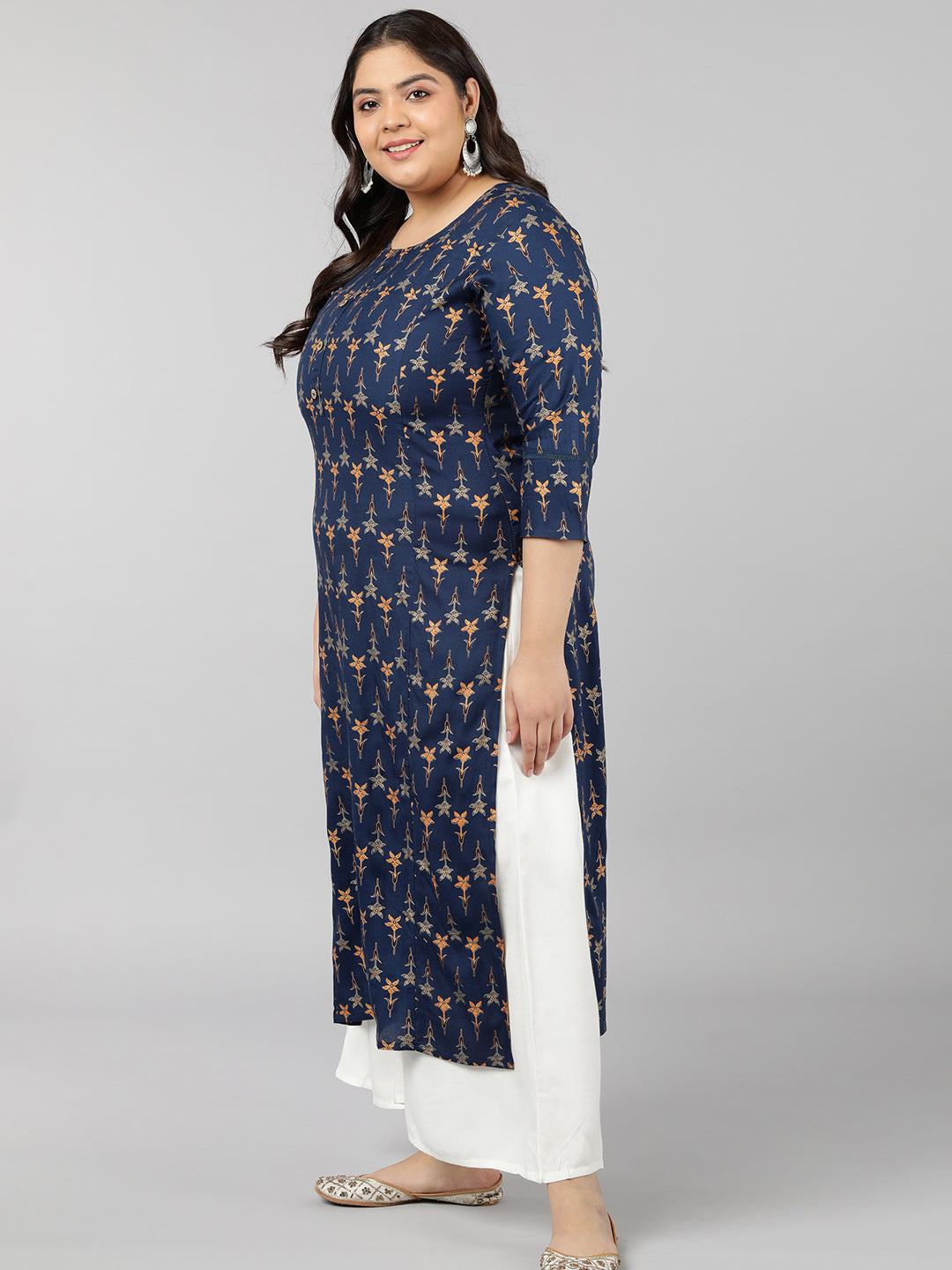 Rayon Floral Print Straight Kurta (Teal)